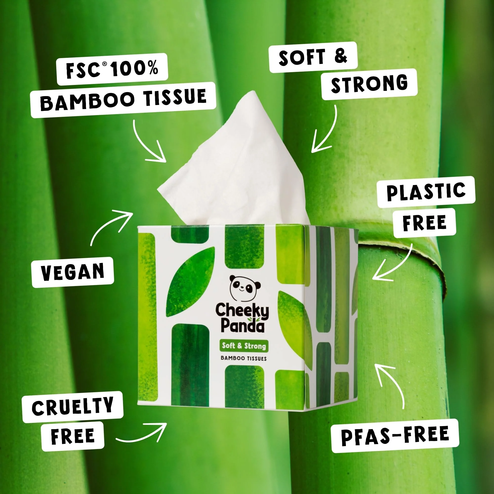 The Cheeky Panda Bamboo Facial Tissues Boxes | 12 x Tissue Boxes | Soft 3 Ply Bamboo Tissue Paper Bulk | Sustainable Tissues Cube Box - Image 3