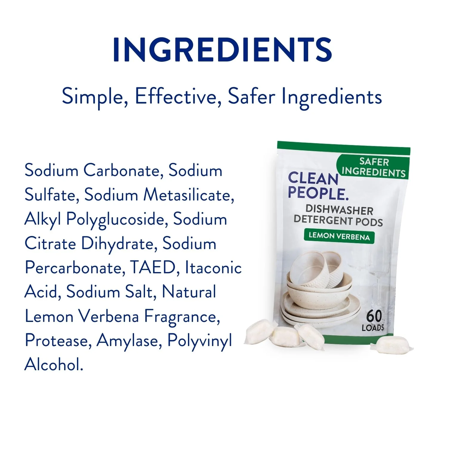 The Clean People Dishwasher Pods - Cuts Grease & Rinses Sparkling Clean - Residue-Free - Phosphate Free Dishwashing Pods (60 Count, Lemon Verbena) - Image 8