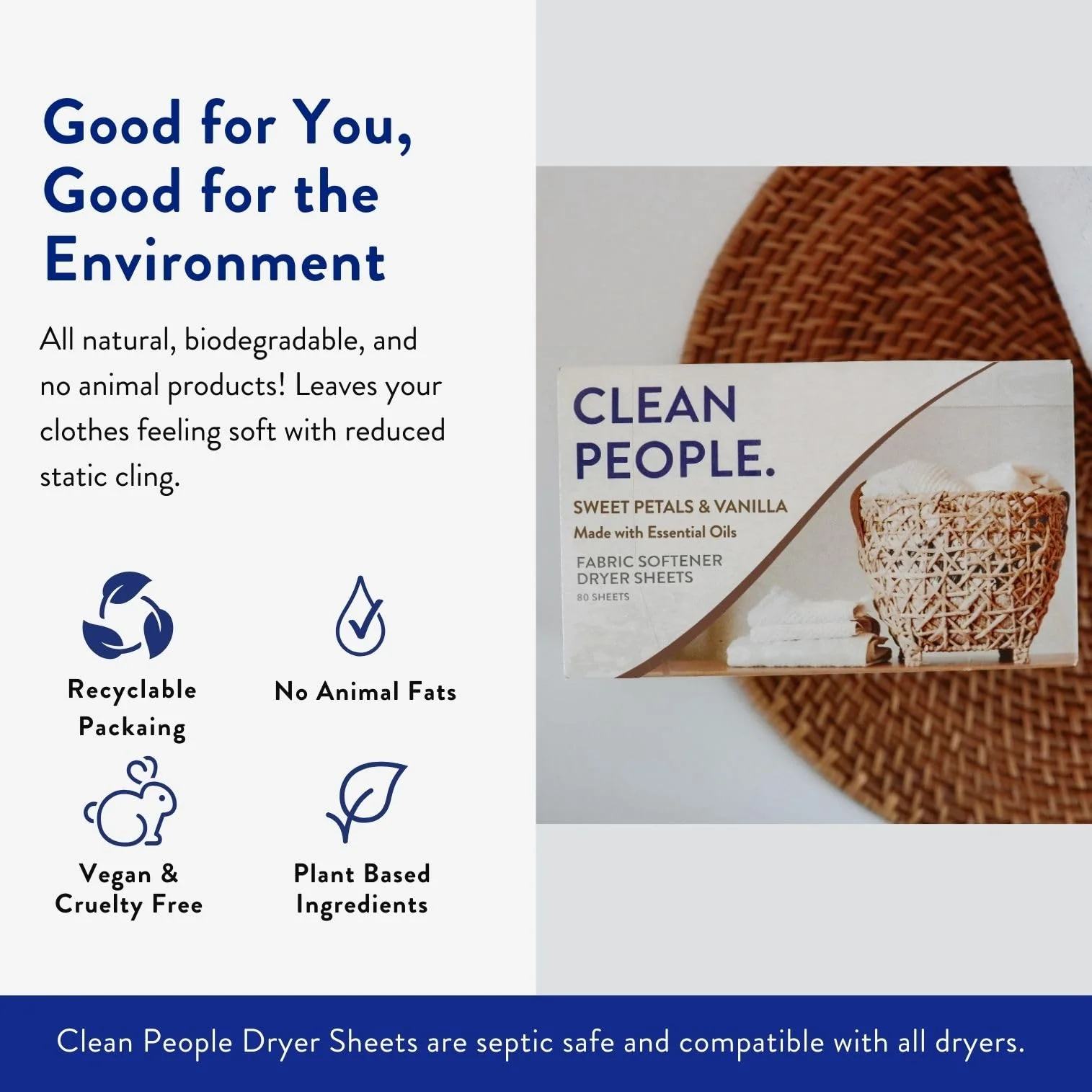 The Clean People Fabric Softener Sheets - Dryer Sheets - Softens & Removes Static Cling - Vegan Laundry Softener, Essential Oils - Sweet Petals, 120 Pack - Image 5