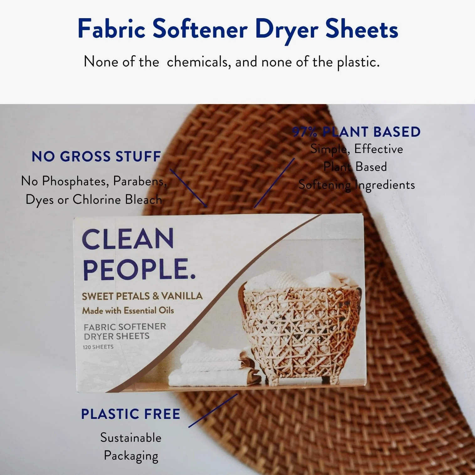 The Clean People Fabric Softener Sheets - Dryer Sheets - Softens & Removes Static Cling - Vegan Laundry Softener, Essential Oils - Sweet Petals, 120 Pack - Image 6