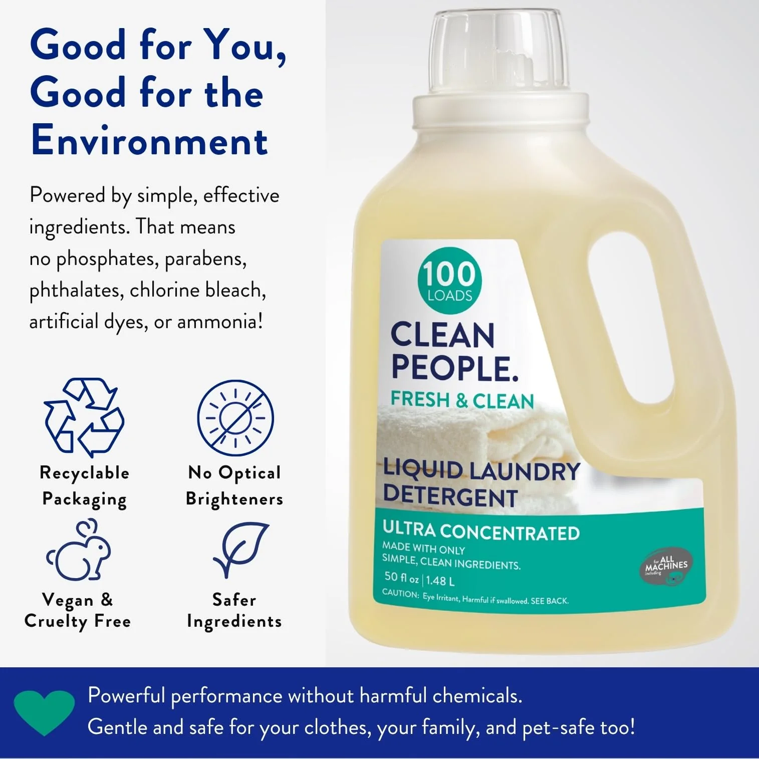 The Clean People Liquid Laundry Detergent - Recyclable Packaging, Stain Fighting - Ultra Concentrated, Laundry Soap - Fresh Scent, 50 fl oz - Image 3