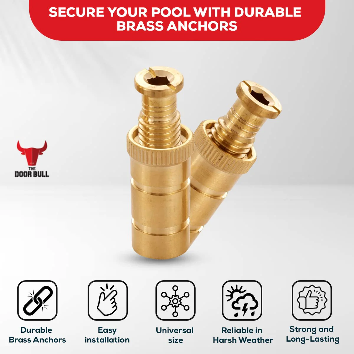 The Door Bull Brass Pool Cover Anchors for Concrete & Pavers Deck, Universal Size Fits 3/4" Hole, Ideal for Inground Pool Safety Covers, Durable & Easy to Install (5 Pack) - Image 4