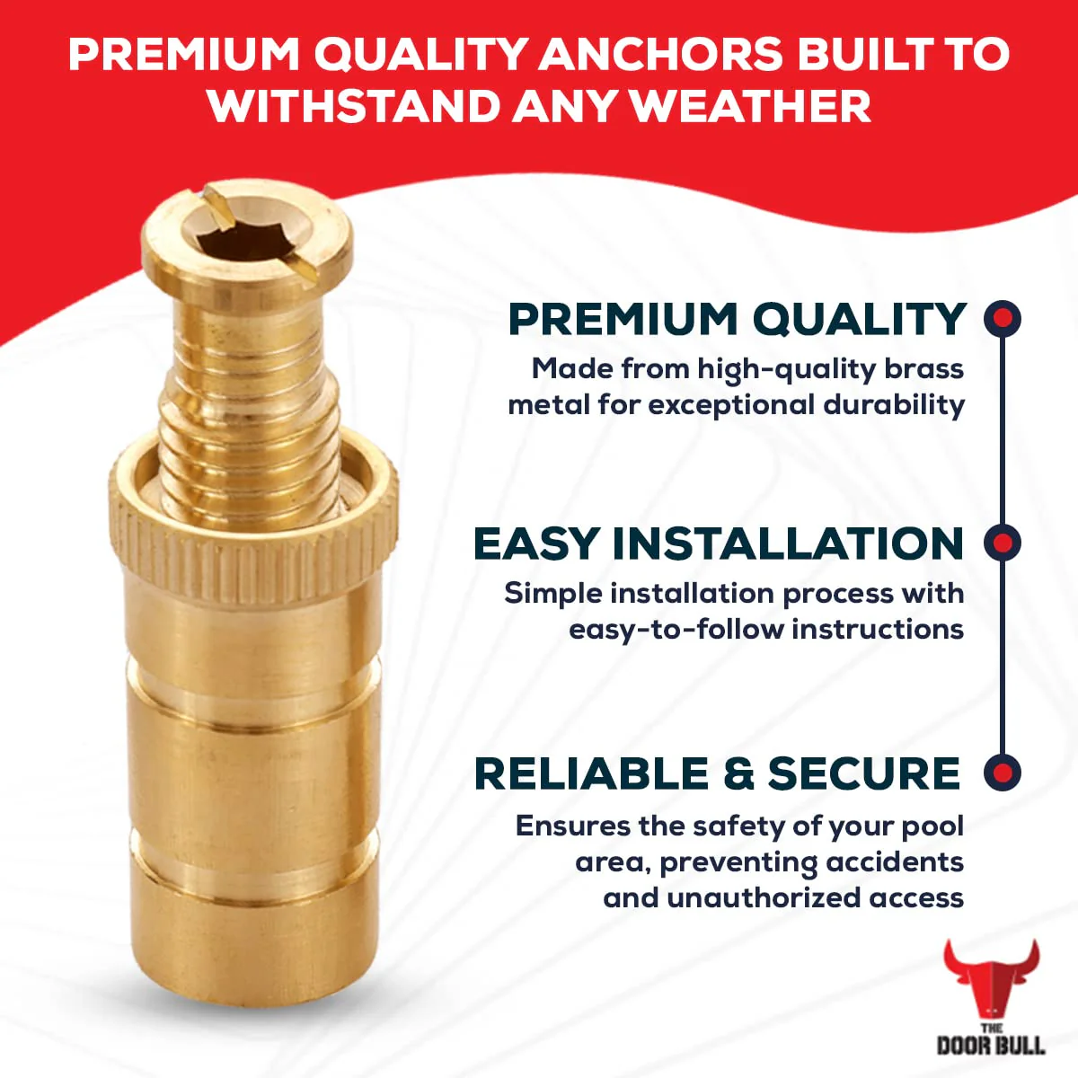 The Door Bull Brass Pool Cover Anchors for Concrete & Pavers Deck, Universal Size Fits 3/4" Hole, Ideal for Inground Pool Safety Covers, Durable & Easy to Install (5 Pack) - Image 6