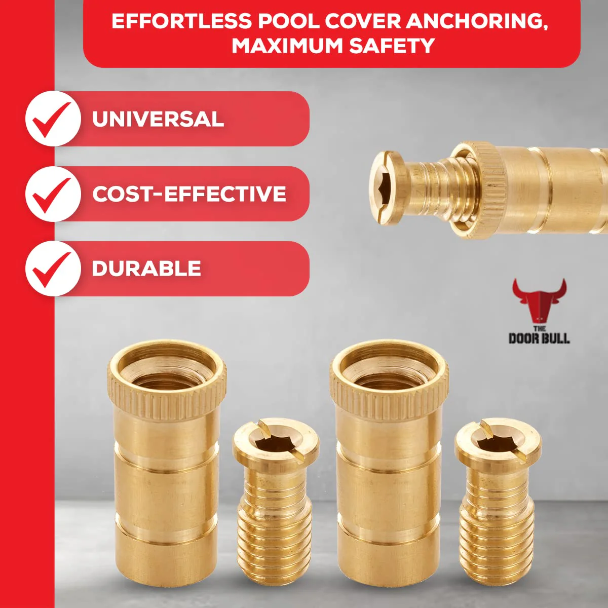 The Door Bull Brass Pool Cover Anchors for Concrete & Pavers Deck, Universal Size Fits 3/4" Hole, Ideal for Inground Pool Safety Covers, Durable & Easy to Install (5 Pack) - Image 7