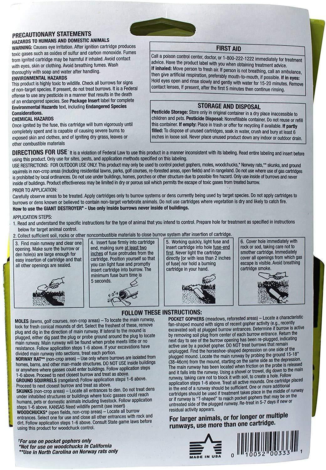 The Giant Destroyer (Gas Killer) (1Pack of 4 Tubes) Kills Moles, Gophers, Woodchucks, Norway Rats, Skunks, Ground Squirrels in Their Holes, Tunnels, Burrows. NO Dealing w/Dead pest, Better Than Traps - Image 5
