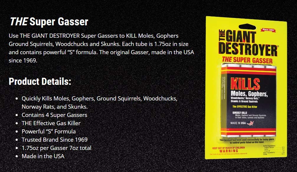 The Giant Destroyer (Gas Killer) (1Pack of 4 Tubes) Kills Moles, Gophers, Woodchucks, Norway Rats, Skunks, Ground Squirrels in Their Holes, Tunnels, Burrows. NO Dealing w/Dead pest, Better Than Traps - Image 6