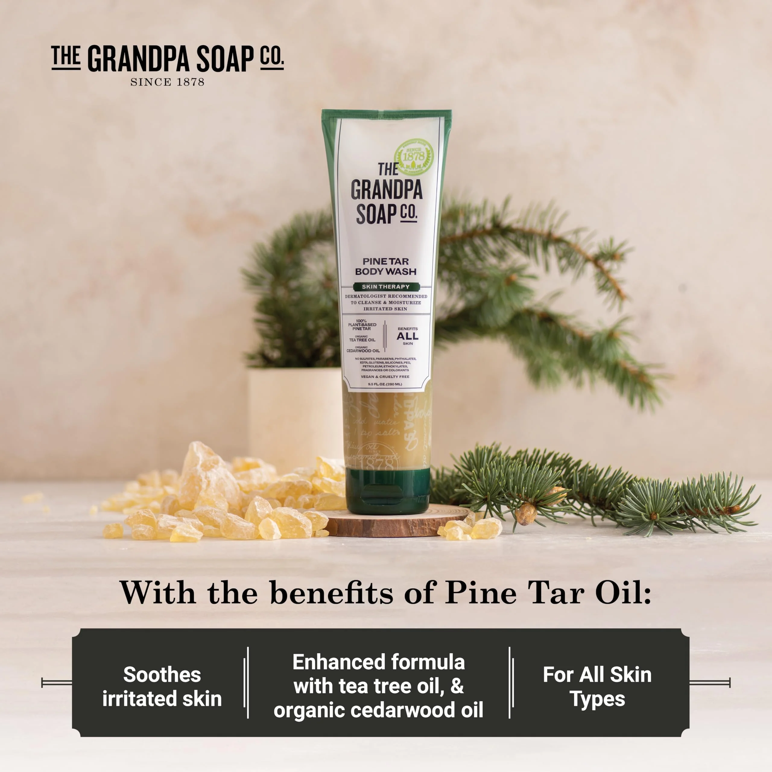 The Grandpa Soap Company Pine Tar Body Wash - Dermatologist Recommended to Cleanse & Moisturize Irritated Skin, Deodorizing Power, With Pine Tar & Tea Tree Oil, 9.5 Fl Oz 2 Pack - Image 5