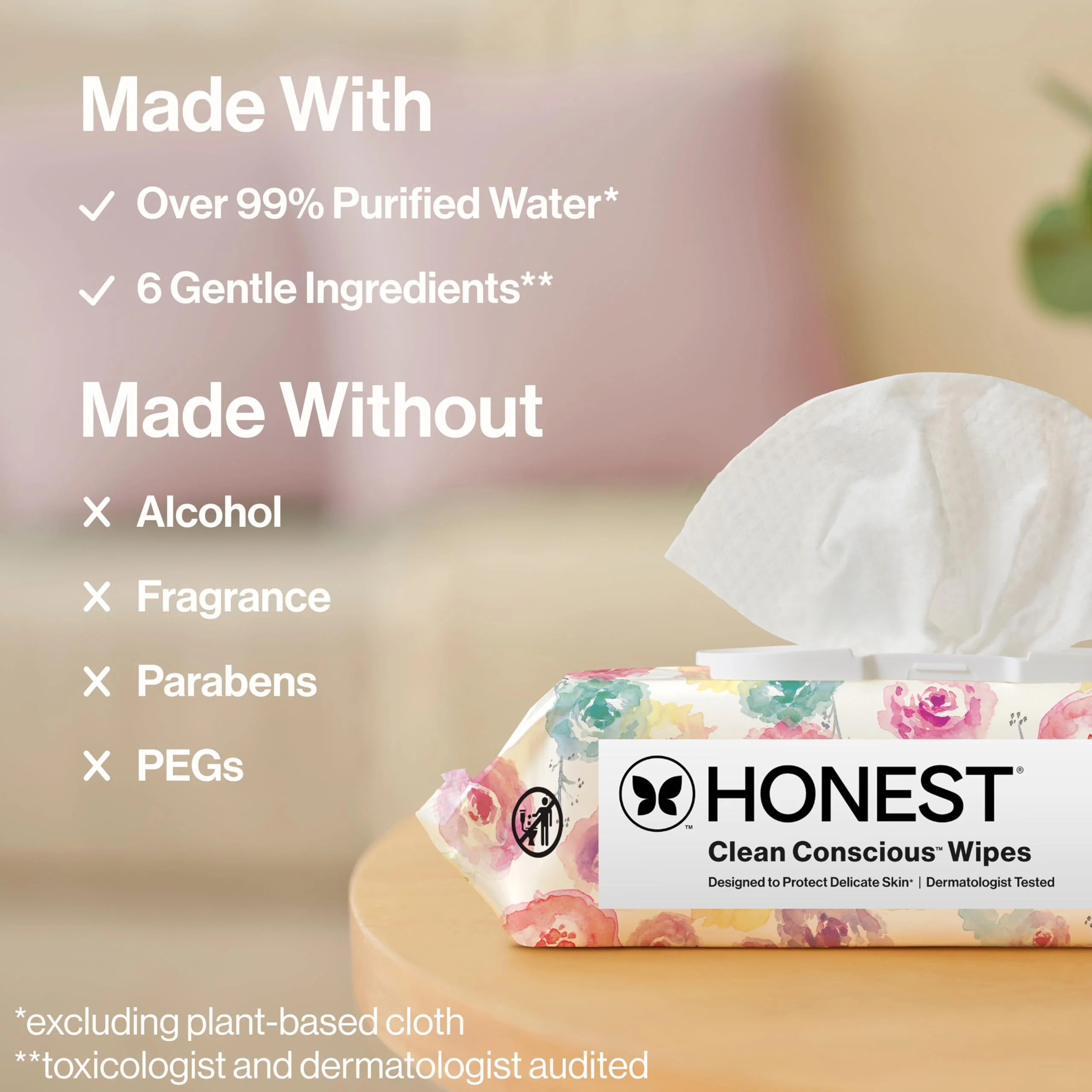 The Honest Company Baby Wipes for Sensitive Skin, Hypoallergenic, Fragrance-Free, Multi-Use, Rose Blossom Design, 576 Count (6 Packs of 96) - Image 8