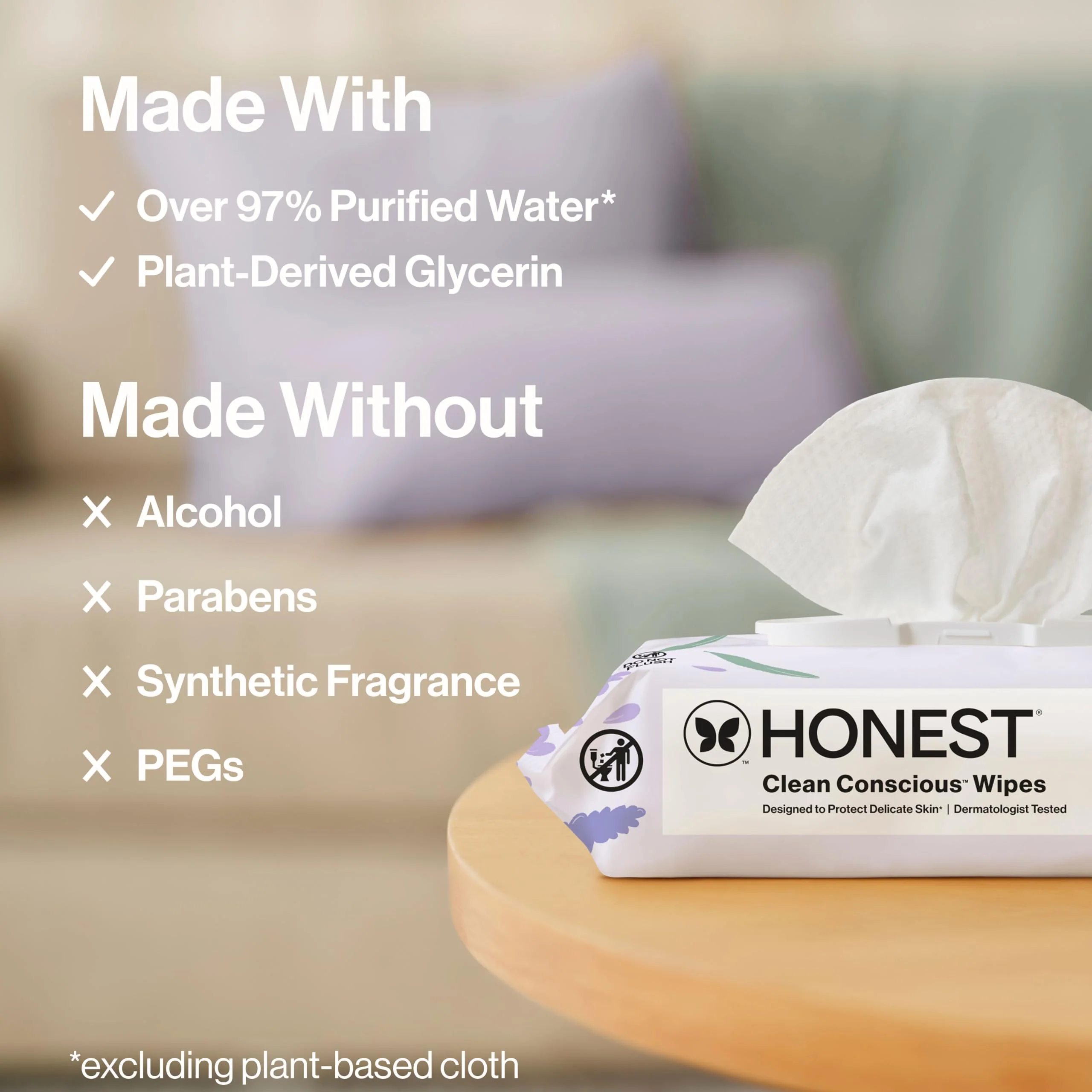 The Honest Company Calm and Cleanse Naturally Scented Wipes, Cleansing, Multi-Tasking, 99% Water Plant Based, Hypoallergenic, Lavender, 240 Count - Image 6