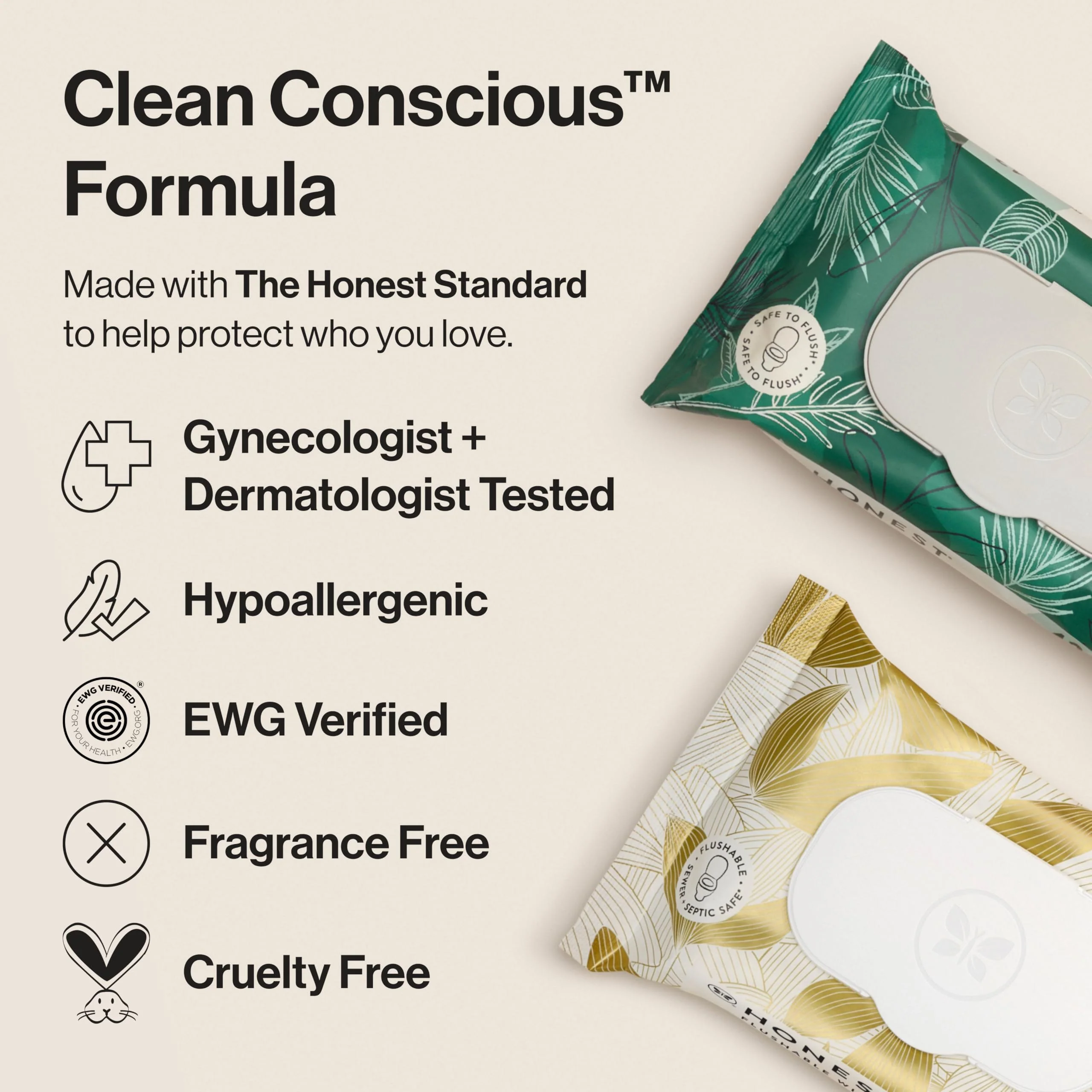 The Honest Company Flushable Wipes for Sensitive Skin, Hypoallergenic, Fragrance-Free, Gilded Wings Design, 126 Count - Image 3
