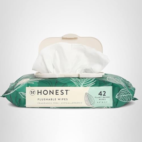 The Honest Company Flushable Wipes for Sensitive Skin, Hypoallergenic, Fragrance-Free, Tropical Leaves Design, 336 Count (4 Packs of 84) - Image 2