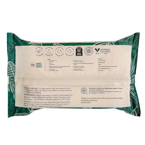 The Honest Company Flushable Wipes for Sensitive Skin, Hypoallergenic, Fragrance-Free, Tropical Leaves Design, 336 Count (4 Packs of 84) - Image 4