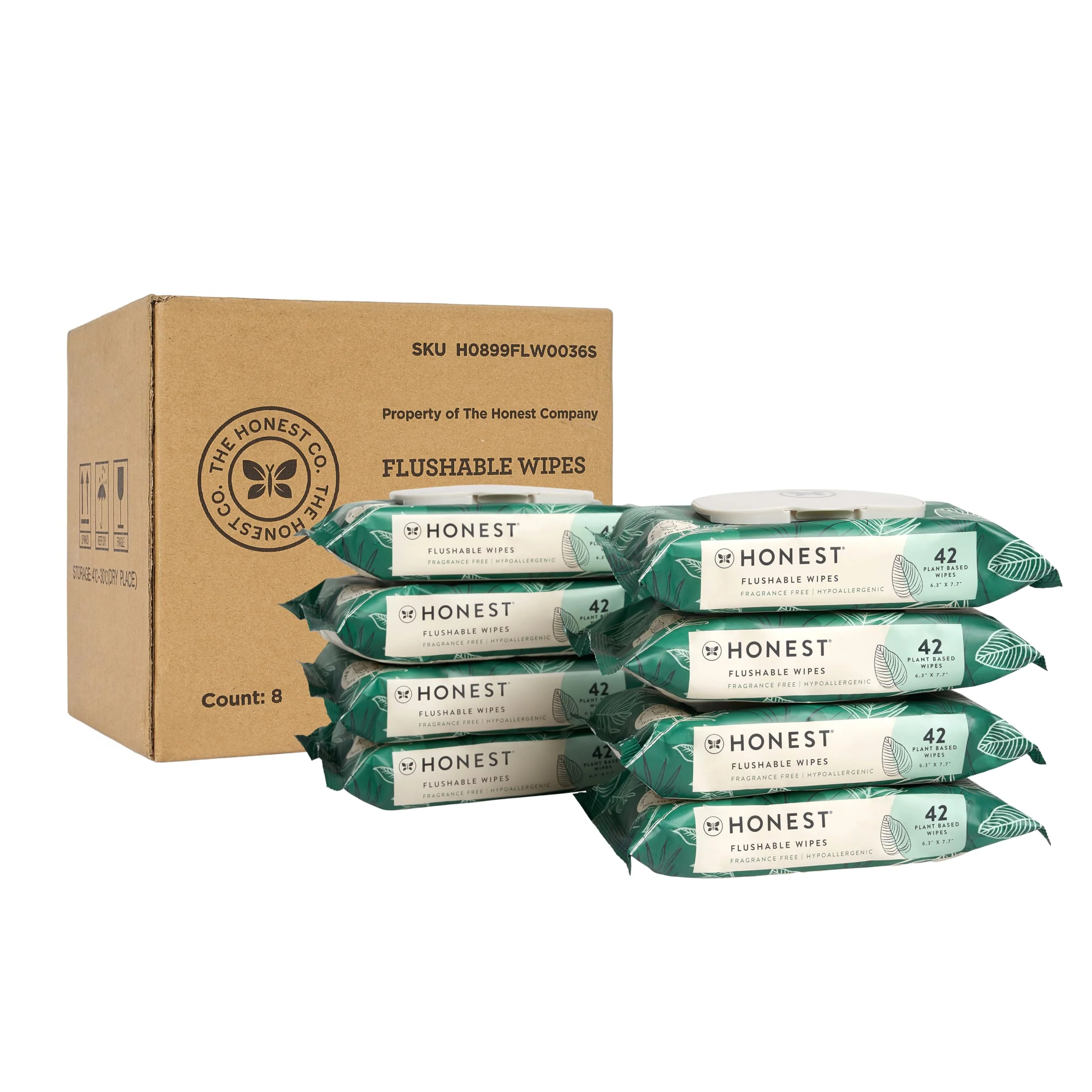 The Honest Company Flushable Wipes for Sensitive Skin, Hypoallergenic, Fragrance-Free, Tropical Leaves Design, 336 Count (4 Packs of 84) - Image 6