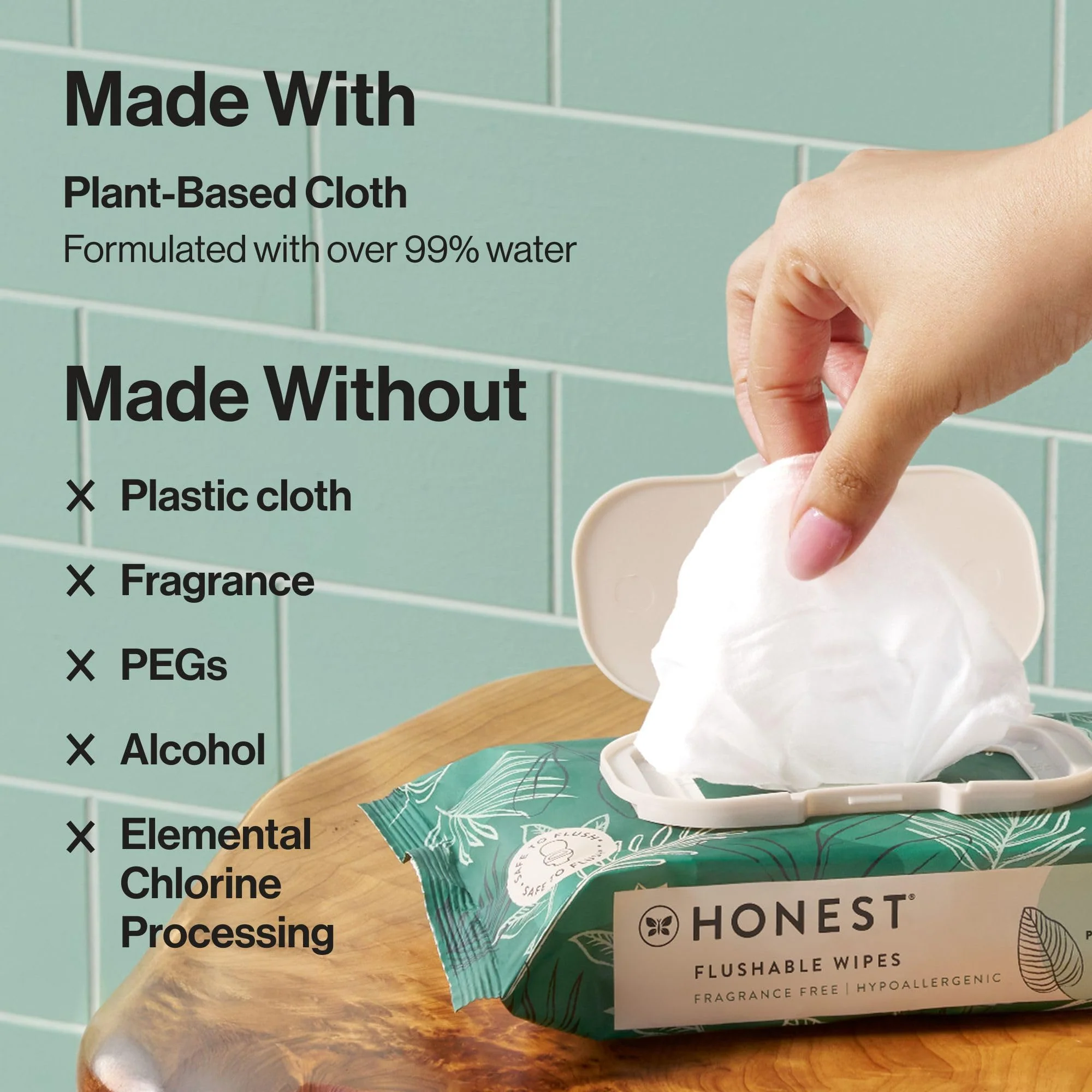 The Honest Company Flushable Wipes for Sensitive Skin, Hypoallergenic, Fragrance-Free, Tropical Leaves Design, 336 Count (4 Packs of 84) - Image 7