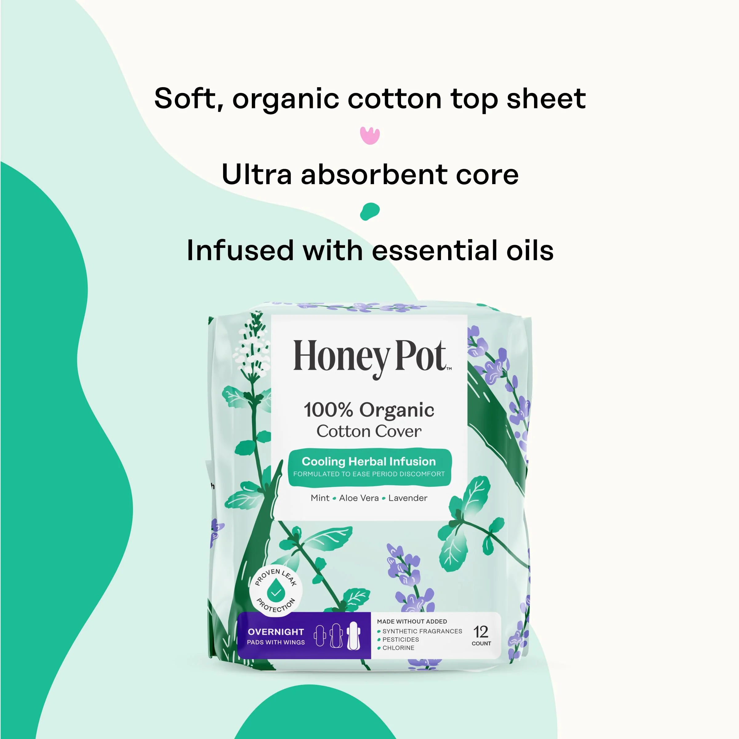 The Honey Pot Company - 48 ct - Herbal Pads for Women - Overnight w/Wings - Infused w/Essential Oils for Cooling Effect & Organic Cotton Cover - Feminine Care - Image 4