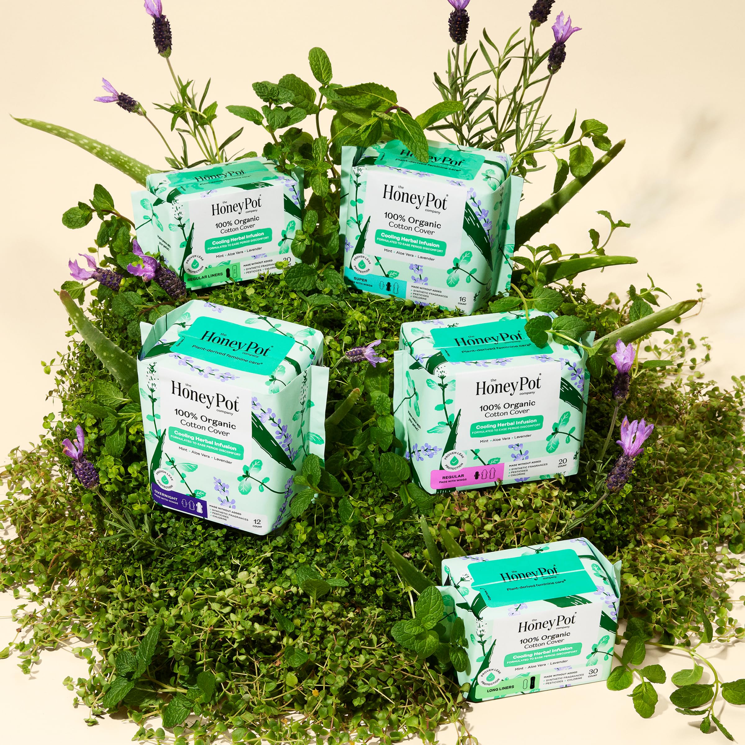 The Honey Pot Company - 48 ct - Herbal Pads for Women - Overnight w/Wings - Infused w/Essential Oils for Cooling Effect & Organic Cotton Cover - Feminine Care - Image 9