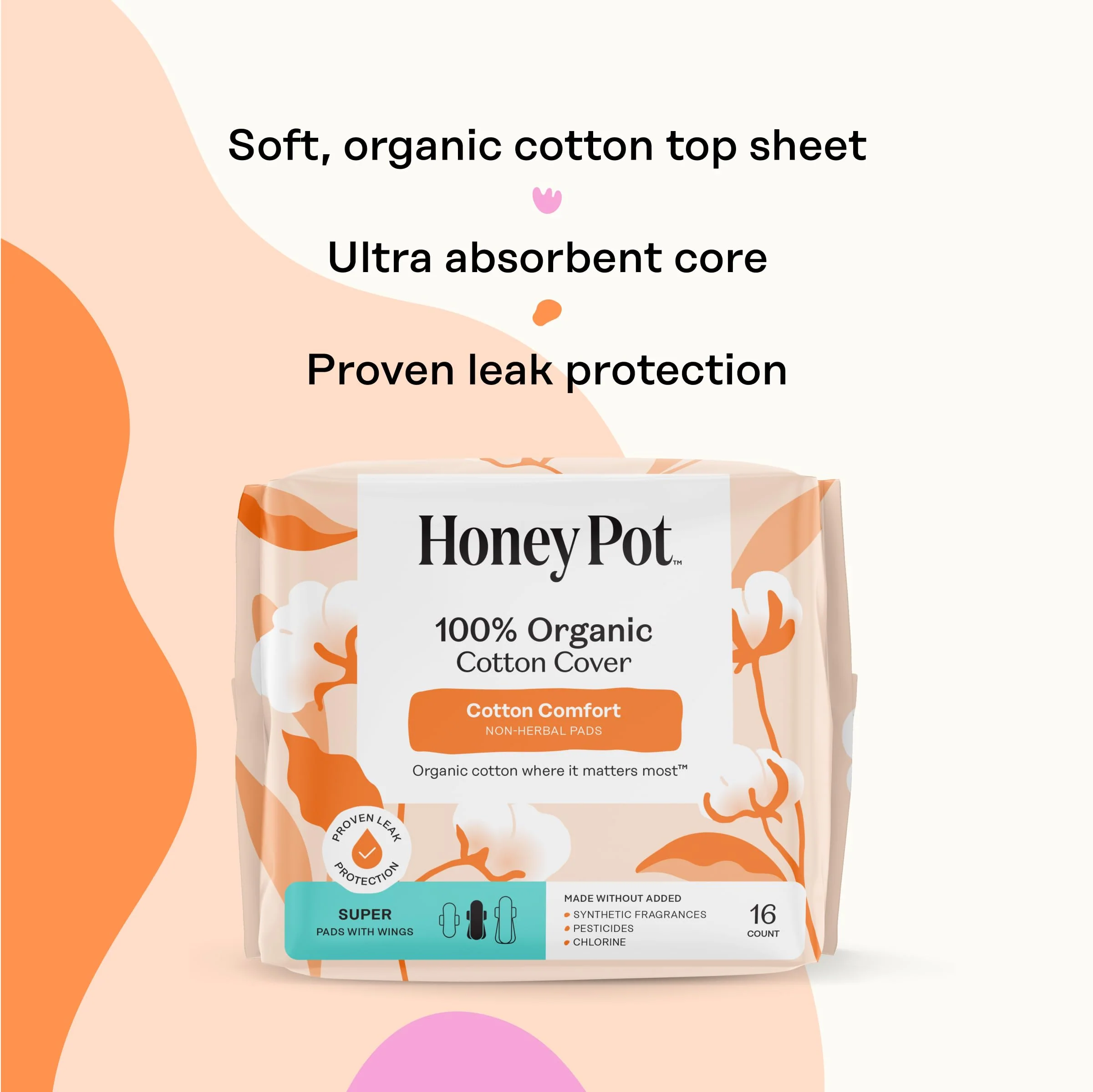 The Honey Pot Company - 64ct - Sanitary Pads for Women - Non-Herbal Heavy Overnight w/Wings - Organic Cotton Cover & Ultra-Absorbent Pulp Core - Feminine Care - Image 4