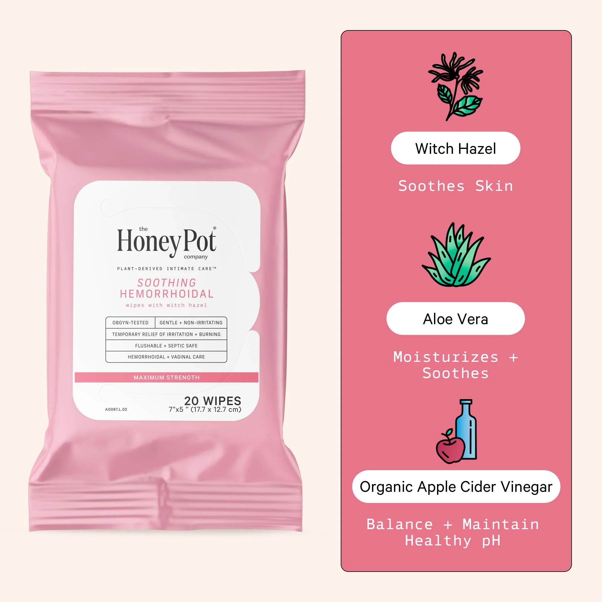 The Honey Pot Company - Intimacy Cleansing Wipes - PH Balancing, Paraben Free, Feminine Products - Ultra-thick and Extra Large Cloths for the Bedroom - 20 ct - Image 2