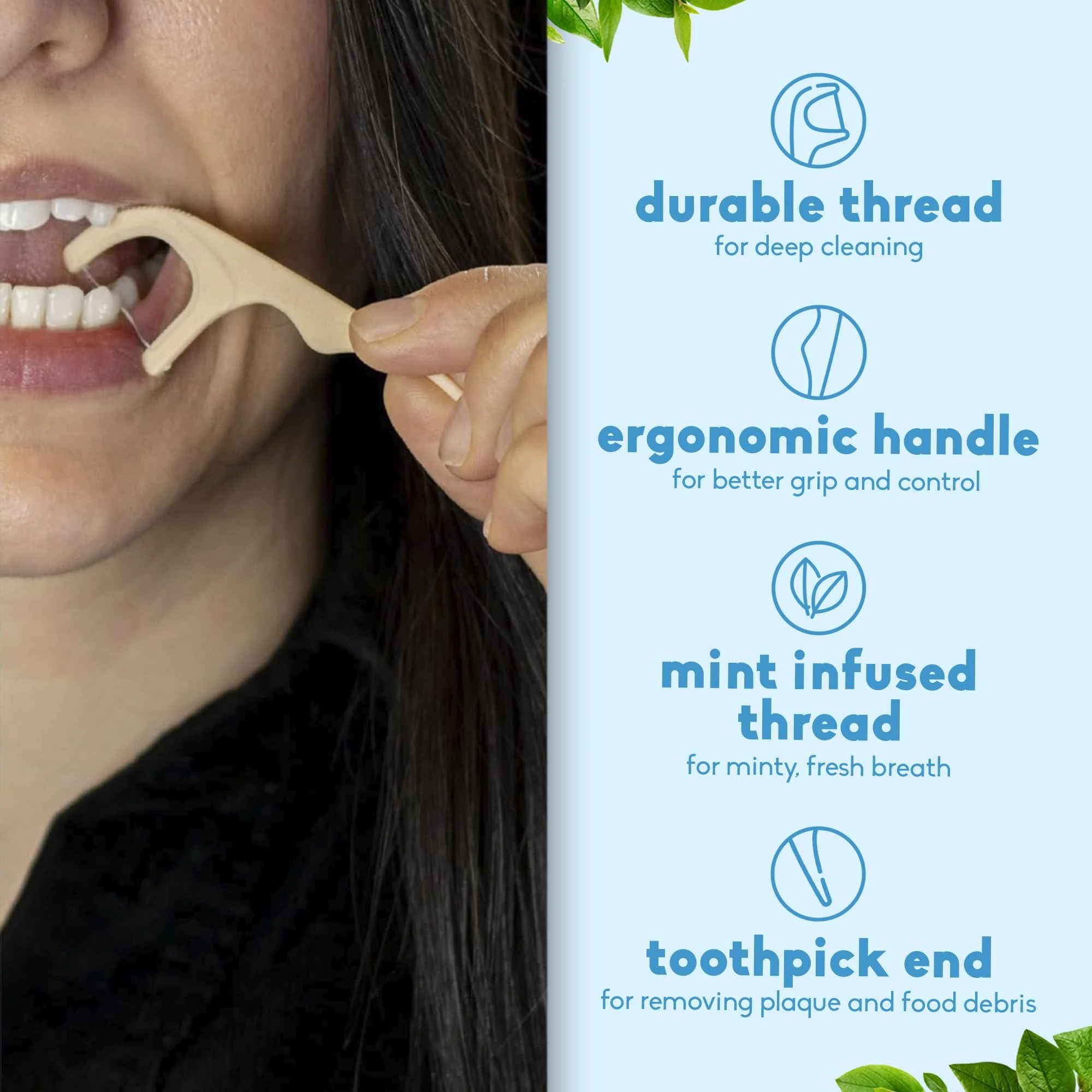The Humble Co Dental Floss Picks for Teeth, 200 Count (Mint) - Single Thread Tooth Picks Flossers for Adults Gum Health - Plant-Based Toothpick Floss for Interdental Oral Care & Hygiene - Image 3