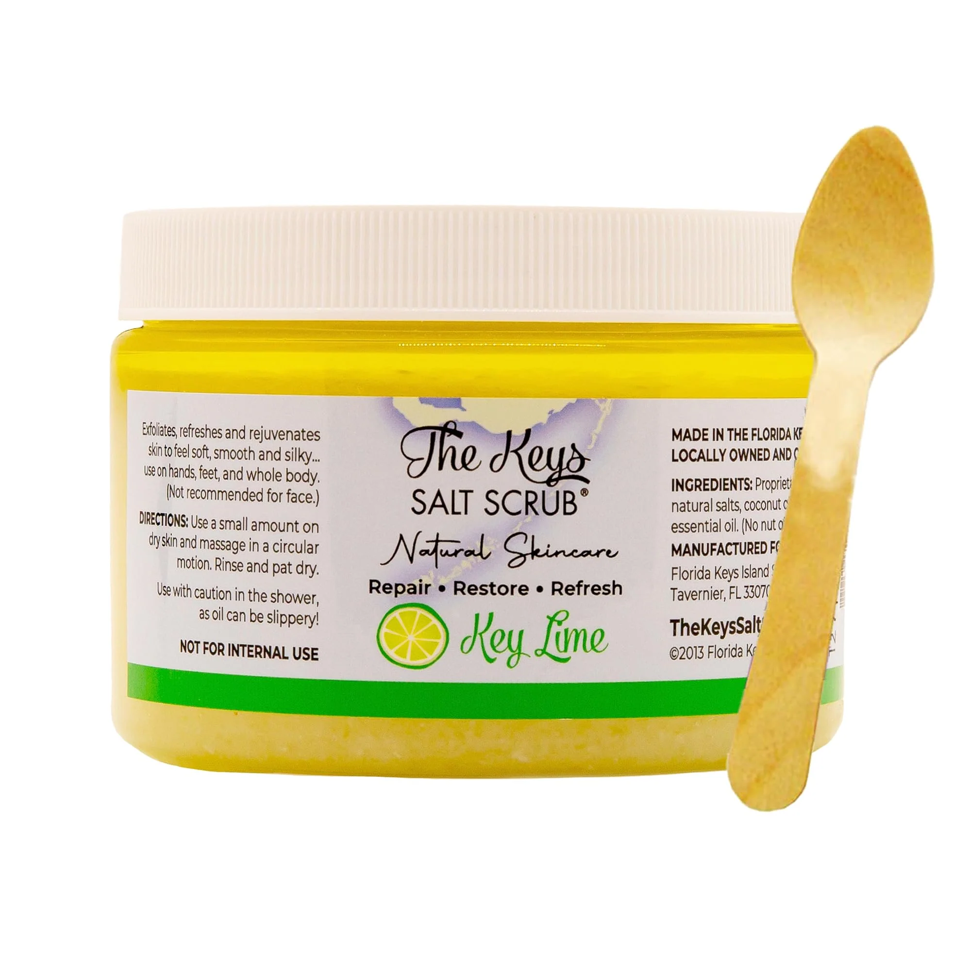The Keys Salt Scrub -Sea Salt Scrub - Exfoliating Body Scrub with Wooden Spoon - Moisturizing Exfoliator for Hands, Foot, Bath, (12 Ounce (Pack of 1), Key Lime) - Image 9