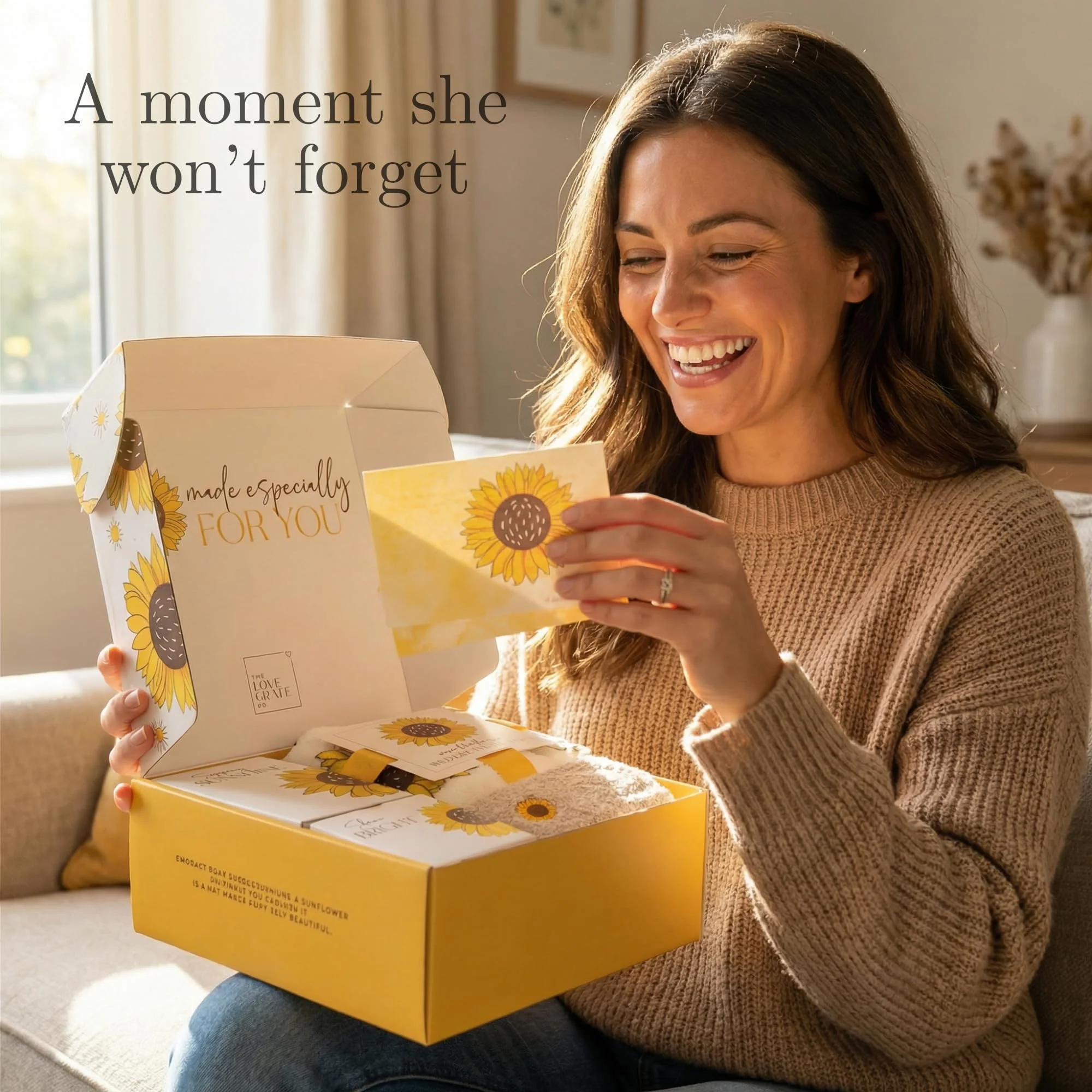 The Love Crate Co Gift Baskets for Women, Unique Birthday Gifts, Best Friend Birthday Gift, Get Well Soon, Sending Sunshine Sunflower Gifts for Women, Thinking of You Care Package - Image 8