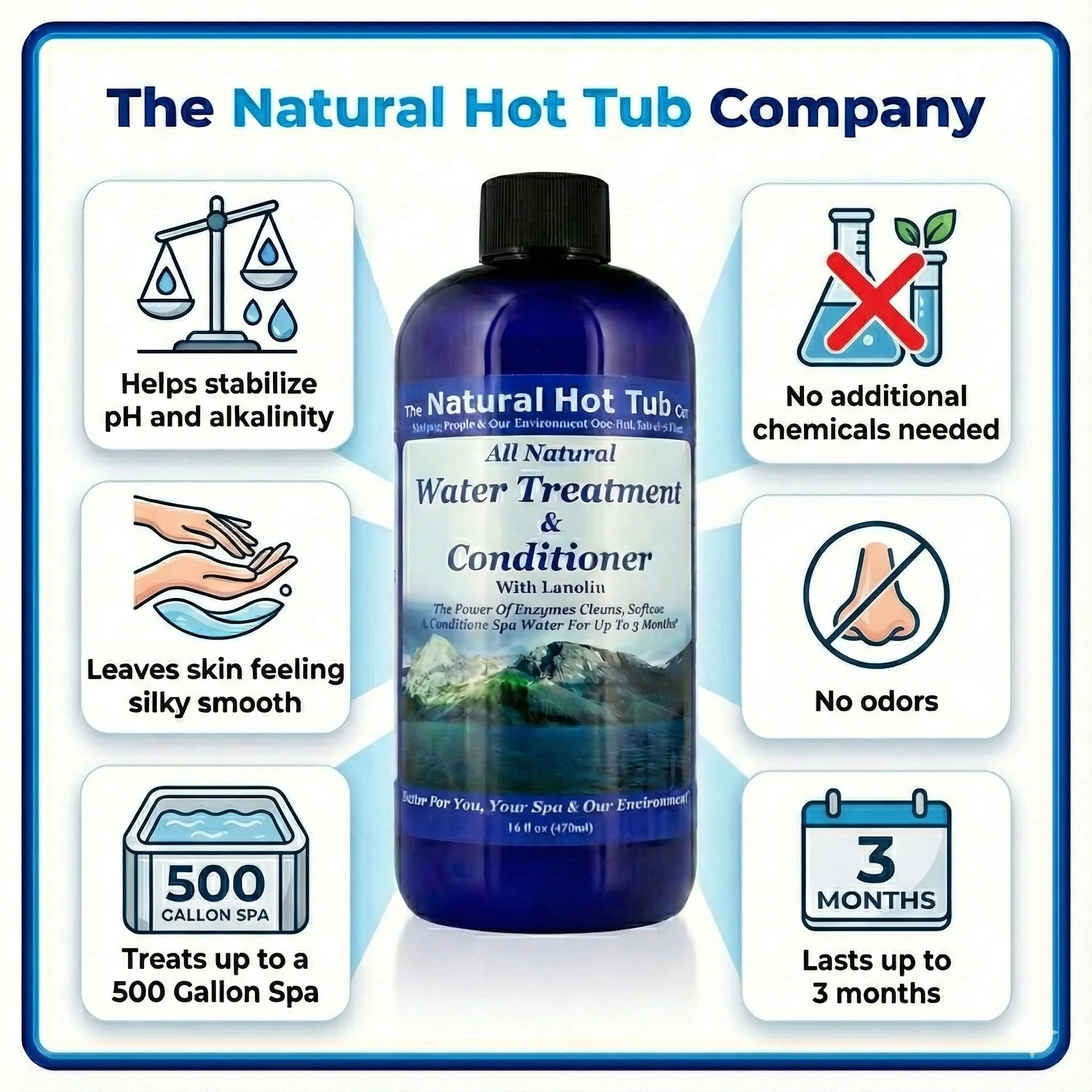 The Natural Hot Tub Company Water Treatment & Conditioner (16oz) – Natural Enzyme Spa Clarifier Softens Skin, Stabilizes pH & Keeps Water Clear for 3 Months – Eco Friendly Solution - Image 4