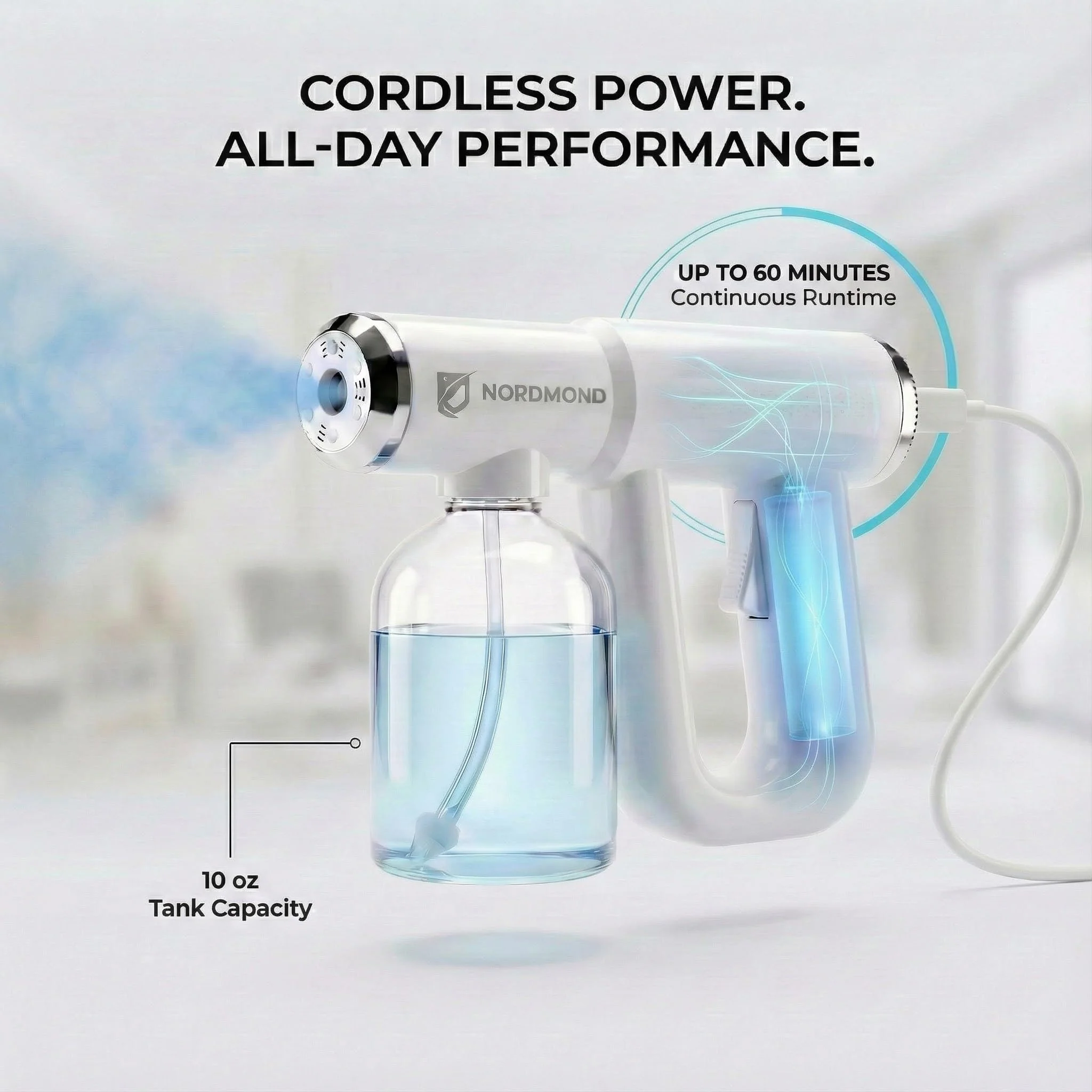 The Original Disinfectant Fogger Machine - Professional Sanitizer Sprayer - ULV Atomizer & Nano Steam Gun – Rechargeable Barber Spray Gun with Blue Light V2 - Image 3