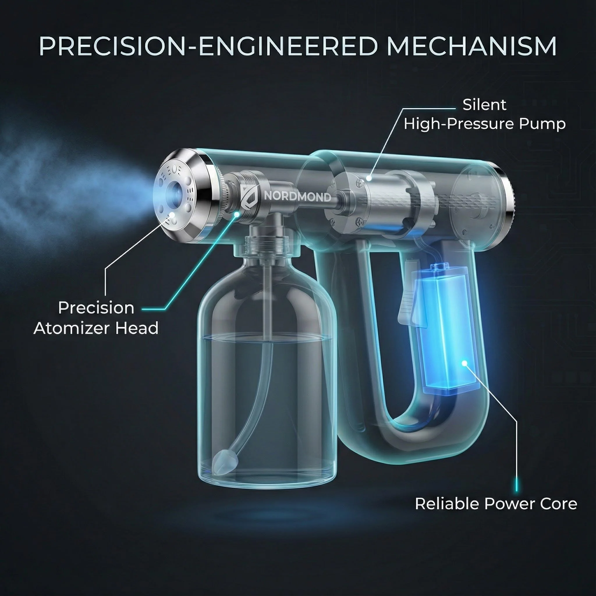 The Original Disinfectant Fogger Machine - Professional Sanitizer Sprayer - ULV Atomizer & Nano Steam Gun – Rechargeable Barber Spray Gun with Blue Light V2 - Image 6