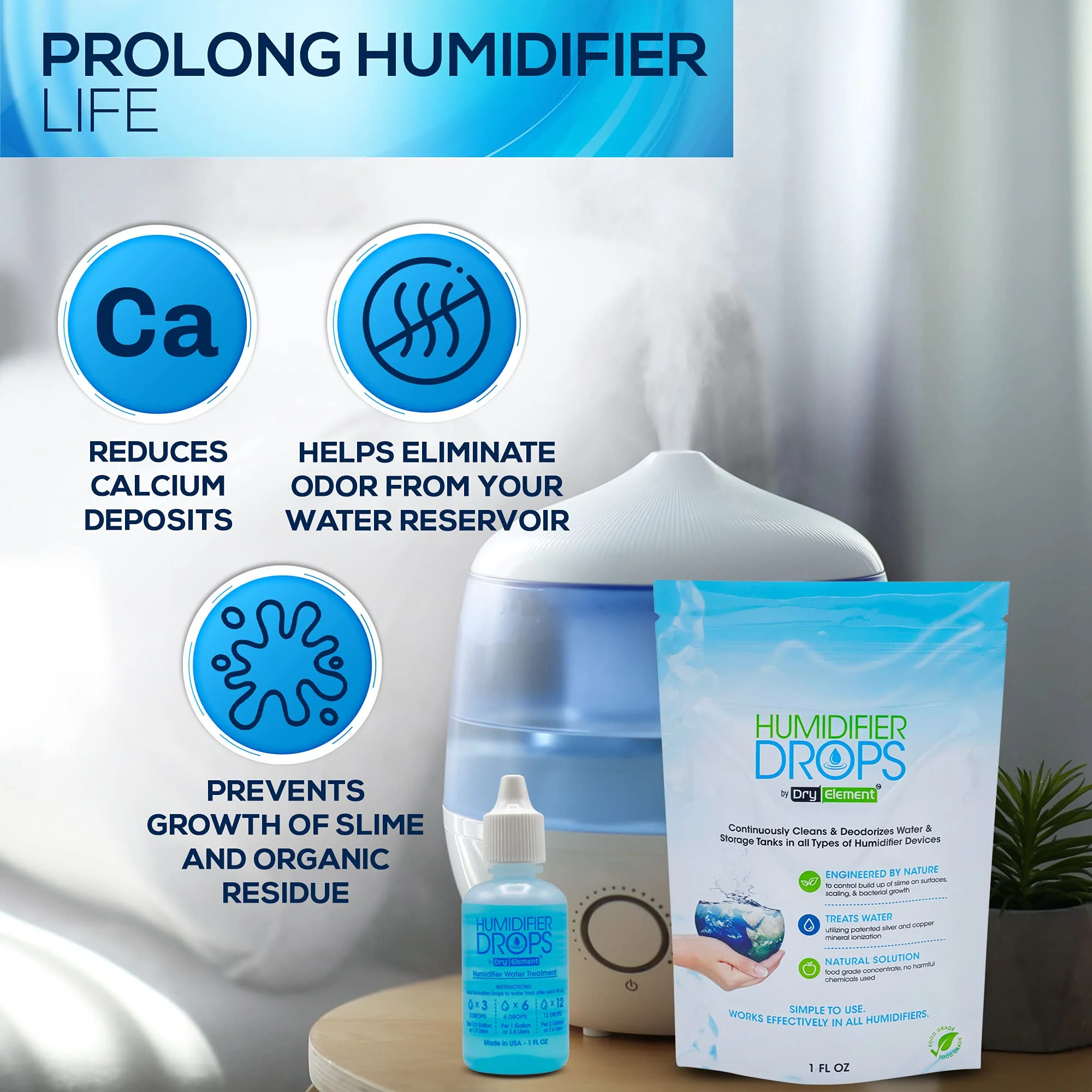 The Original Humidifier Drops - Premium Food Grade Concentrate, Slows Down Residue Accumulation on Surfaces, Minimizes Scaling - Freshens Water in All Humidifier Models, 100+ Day Supply, Made in USA - Image 3