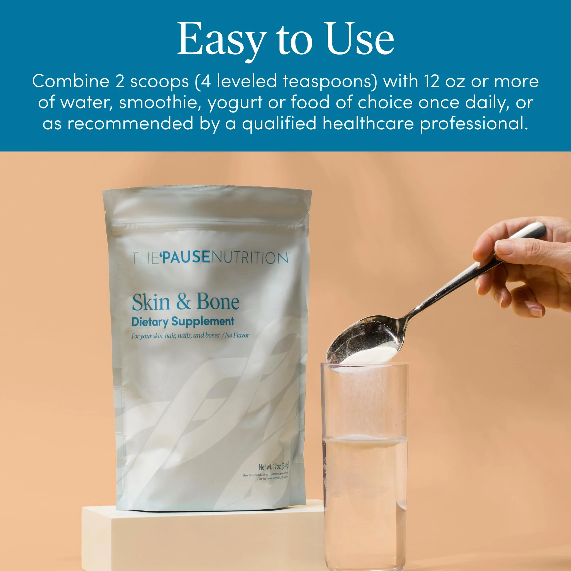 The 'Pause Life Skin & Bone, Verisol & Fortibone Collagen Peptides, Powder Formula with Hyaluronic Acid and Vitamin C, Gluten Free Supplement, Skin, Nails & Hair Support, Unflavored, Easy to Mix 12 OZ - Image 4