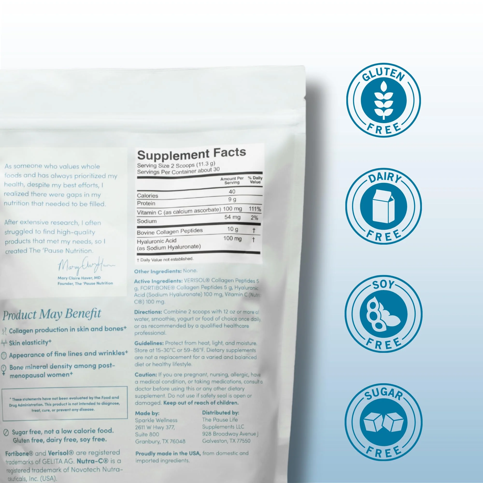 The 'Pause Life Skin & Bone, Verisol & Fortibone Collagen Peptides, Powder Formula with Hyaluronic Acid and Vitamin C, Gluten Free Supplement, Skin, Nails & Hair Support, Unflavored, Easy to Mix 12 OZ - Image 9
