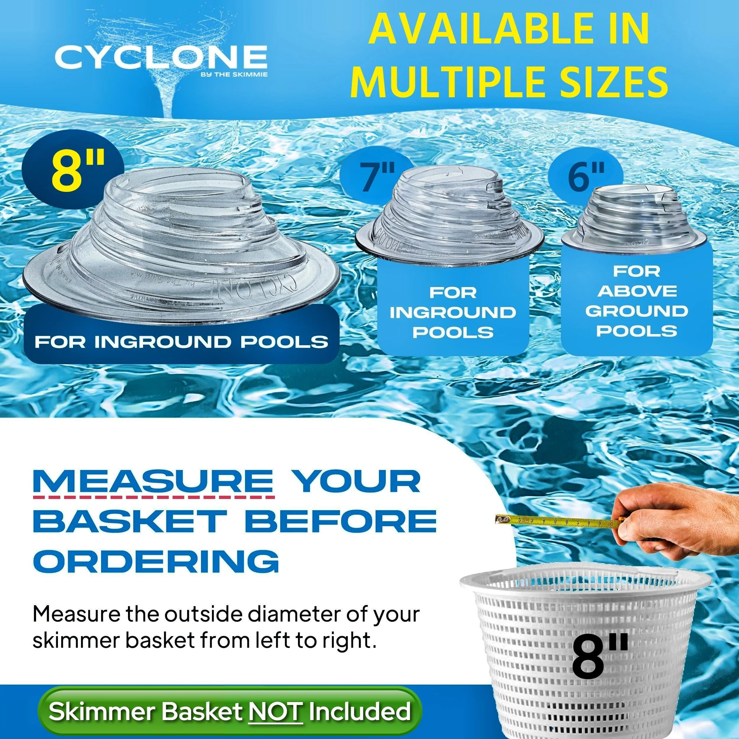 The Skimmie Cyclone (Skimmer Basket NOT Included) - Turbocharges Pool Skimmer Water Flow - Improves Pool Surface Cleaning & Debris Removal - 8" Funnel Design Works with Any Pool Water Level - Image 5