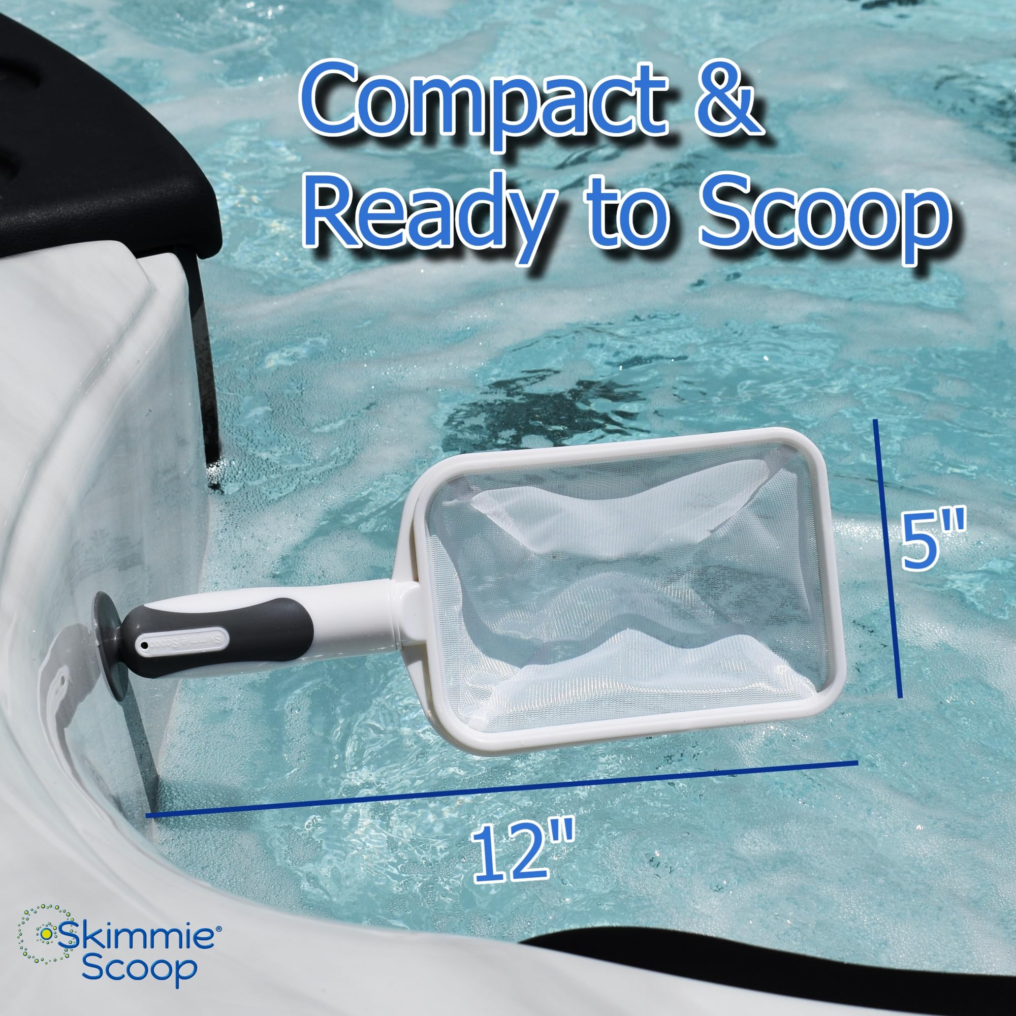 The Skimmie Scoop - Patented Handheld Skimmer with Fine Mesh Net for Spa, Hot Tub, Cold Plunge and Small Pool Cleaning - Lightweight and Durable with Powerful Suction Cup - Clean Out Filter (White) - Image 4