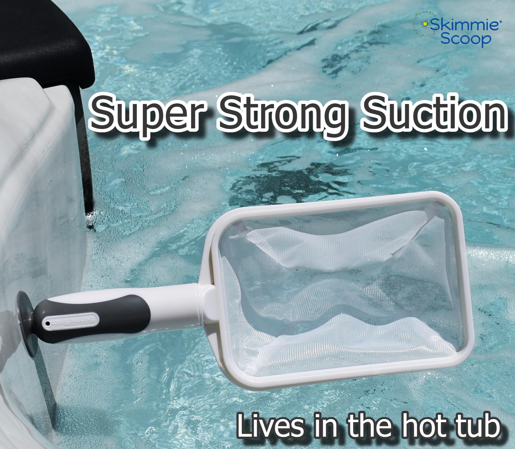 The Skimmie Scoop - Patented Handheld Skimmer with Fine Mesh Net for Spa, Hot Tub, Cold Plunge and Small Pool Cleaning - Lightweight and Durable with Powerful Suction Cup - Clean Out Filter (White) - Image 7