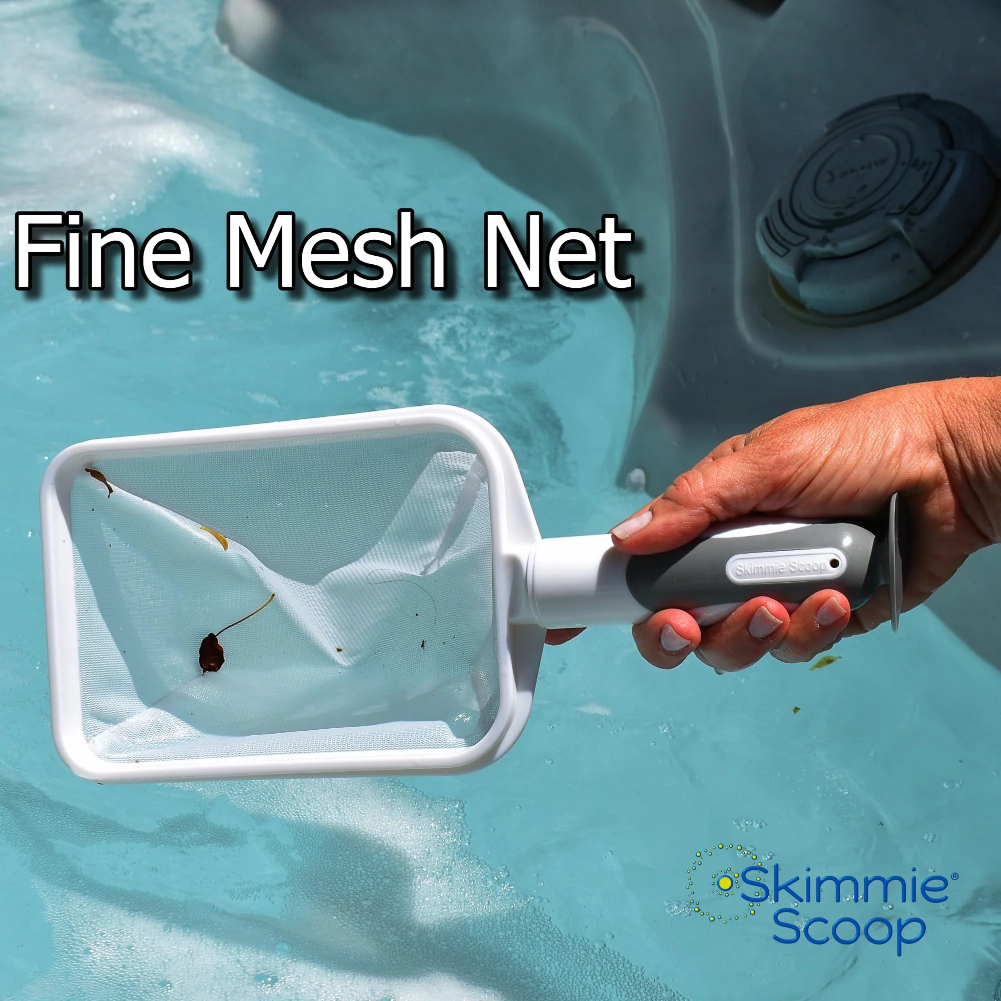 The Skimmie Scoop - Patented Handheld Skimmer with Fine Mesh Net for Spa, Hot Tub, Cold Plunge and Small Pool Cleaning - Lightweight and Durable with Powerful Suction Cup - Clean Out Filter (White) - Image 8