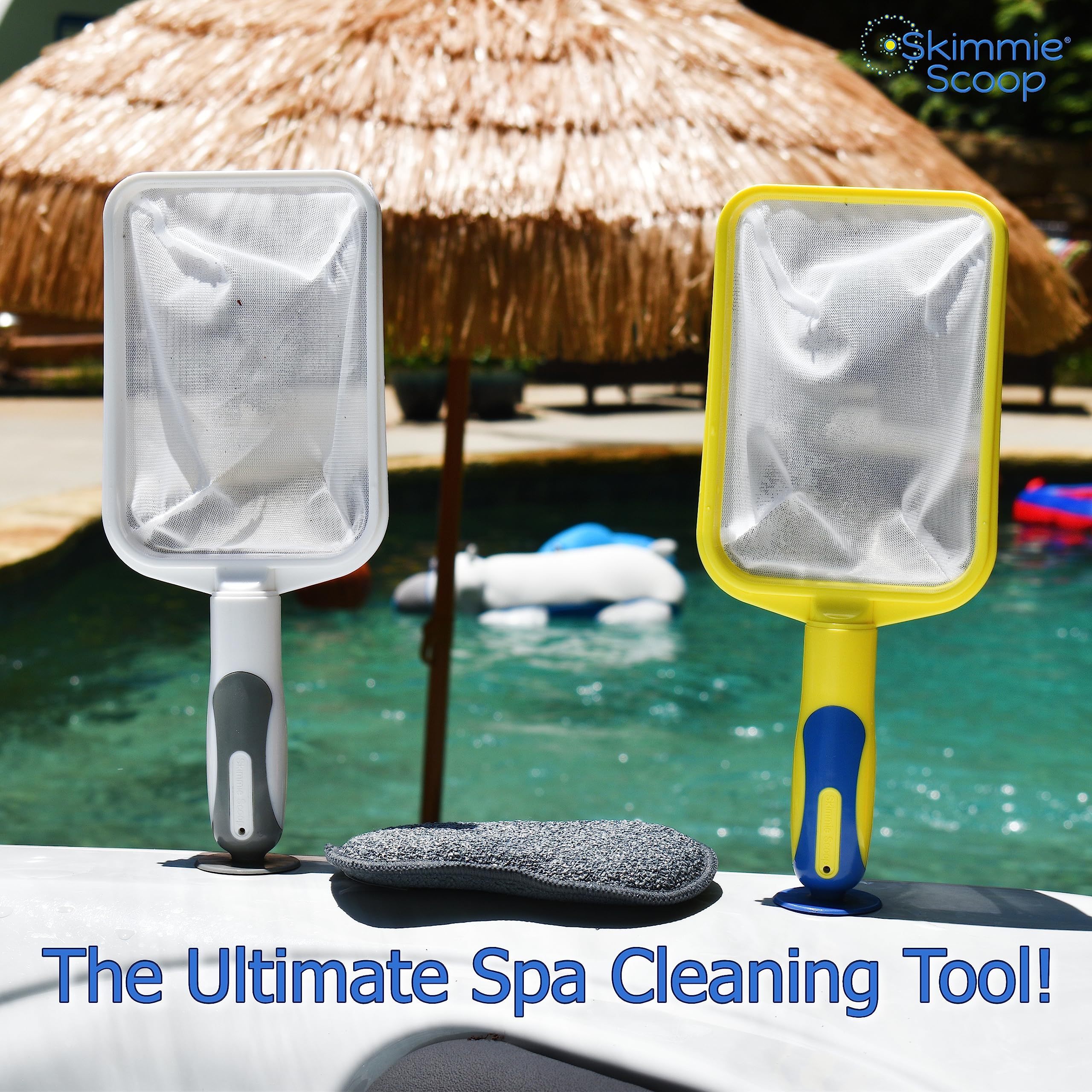 The Skimmie Scoop - Patented Handheld Skimmer with Fine Mesh Net for Spa, Hot Tub, Cold Plunge and Small Pool Cleaning - Lightweight and Durable with Powerful Suction Cup - Clean Out Filter (Yellow) - Image 2