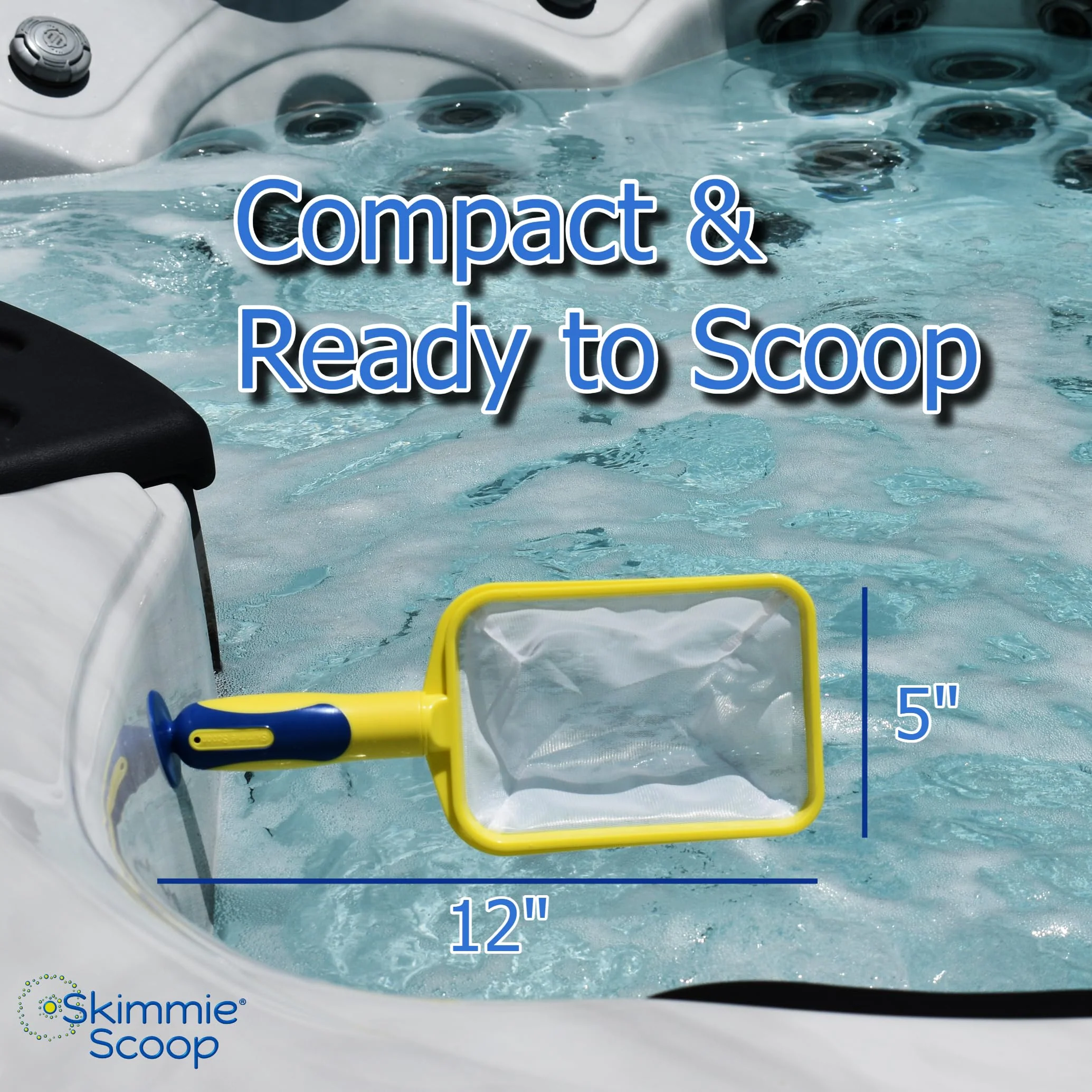 The Skimmie Scoop - Patented Handheld Skimmer with Fine Mesh Net for Spa, Hot Tub, Cold Plunge and Small Pool Cleaning - Lightweight and Durable with Powerful Suction Cup - Clean Out Filter (Yellow) - Image 5
