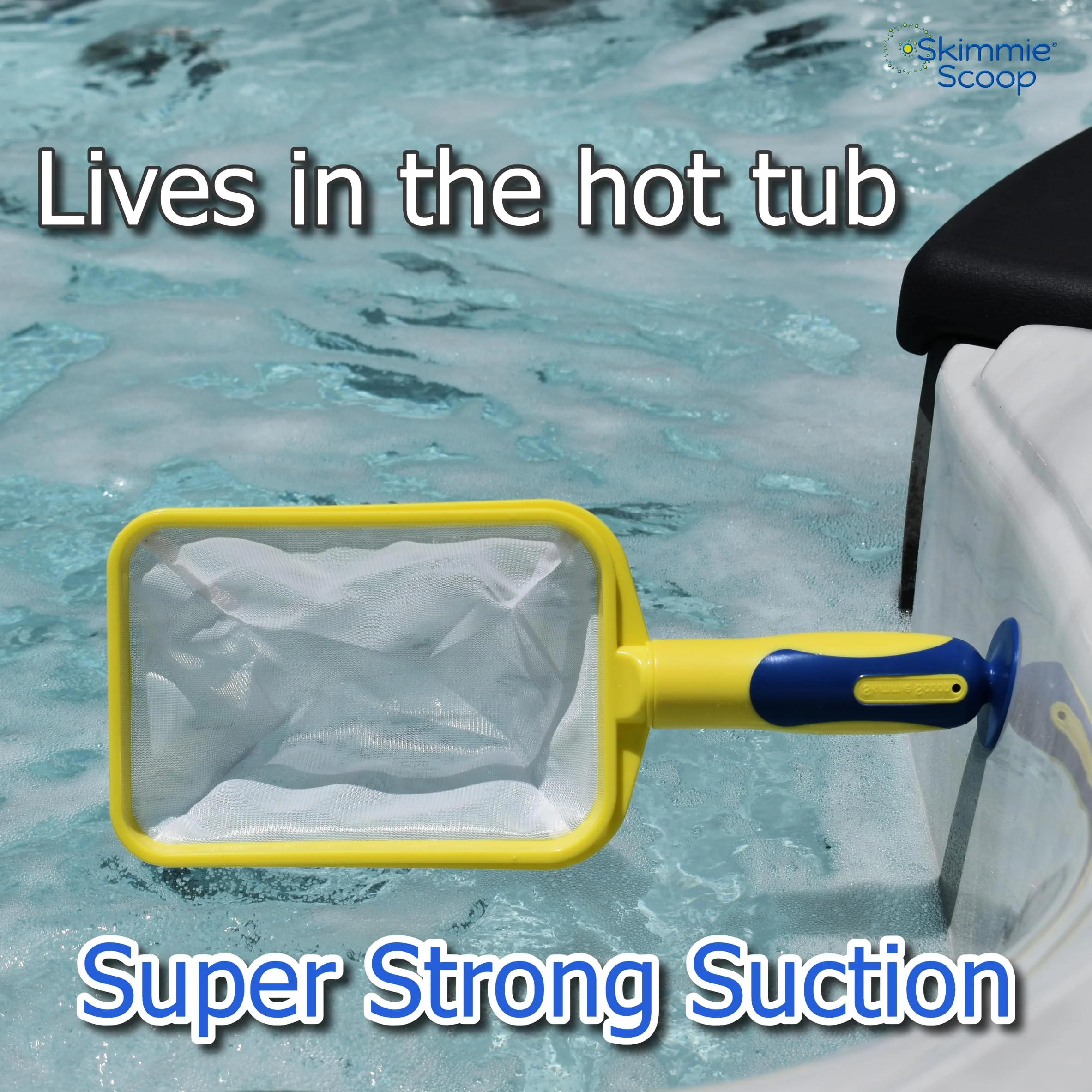 The Skimmie Scoop - Patented Handheld Skimmer with Fine Mesh Net for Spa, Hot Tub, Cold Plunge and Small Pool Cleaning - Lightweight and Durable with Powerful Suction Cup - Clean Out Filter (Yellow) - Image 7