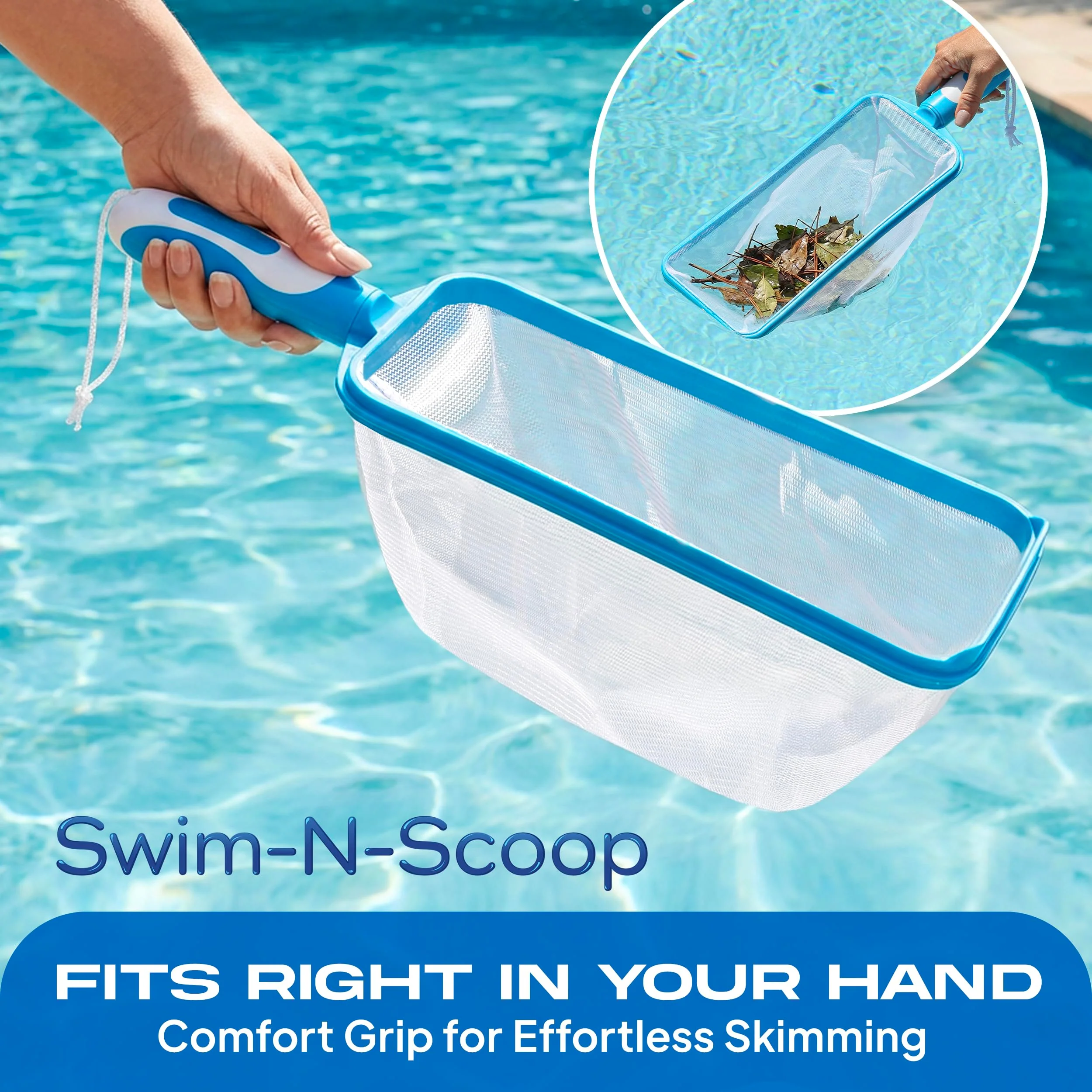 The Skimmie Swim-N-Scoop in-Pool Handheld Skimmer Net for Scooping Debris, Leaves, and Bugs While Swimming - Image 2