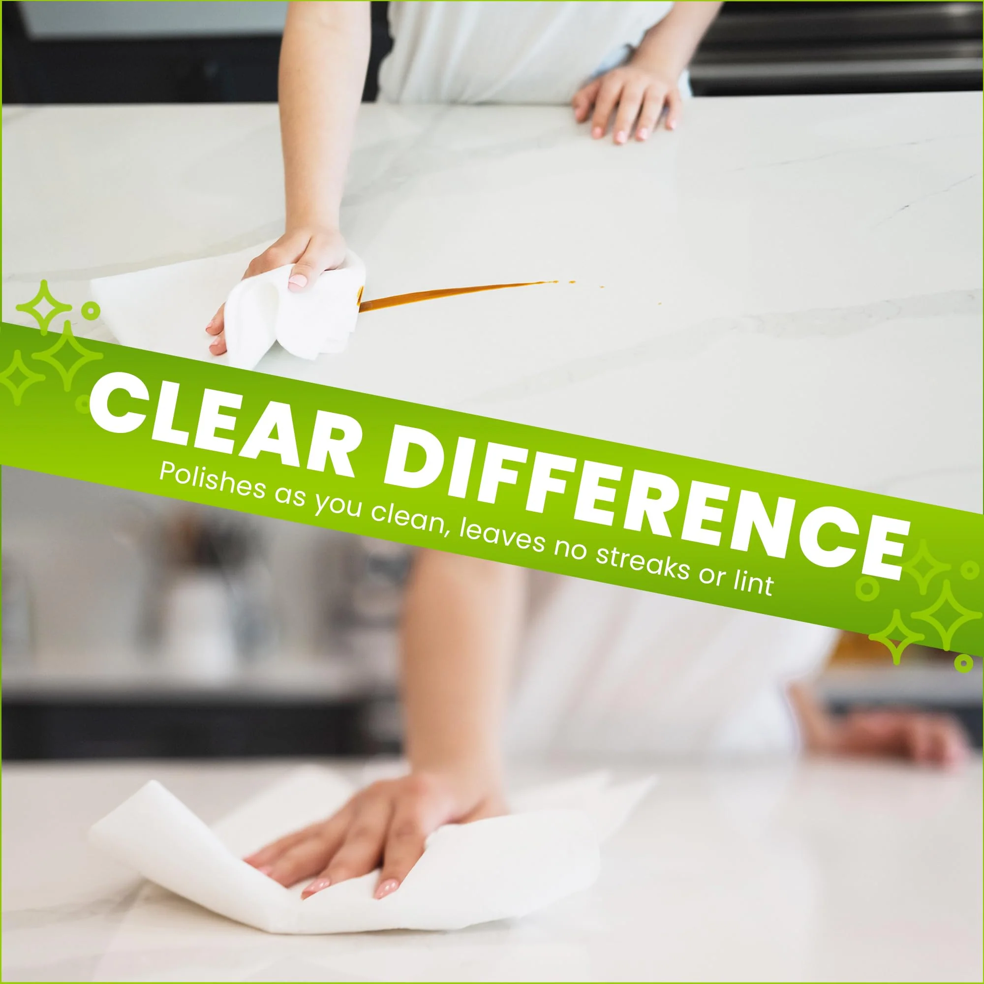 The White Green Cloth 4-Pack Reusable Cleaning Cloths for Streak-Free Windows, Mirrors & All-Purpose Use – Chemical-Free, Absorbent, Non-Abrasive, 16" x 16" White Cleaning Rags, Made in The USA - Image 7