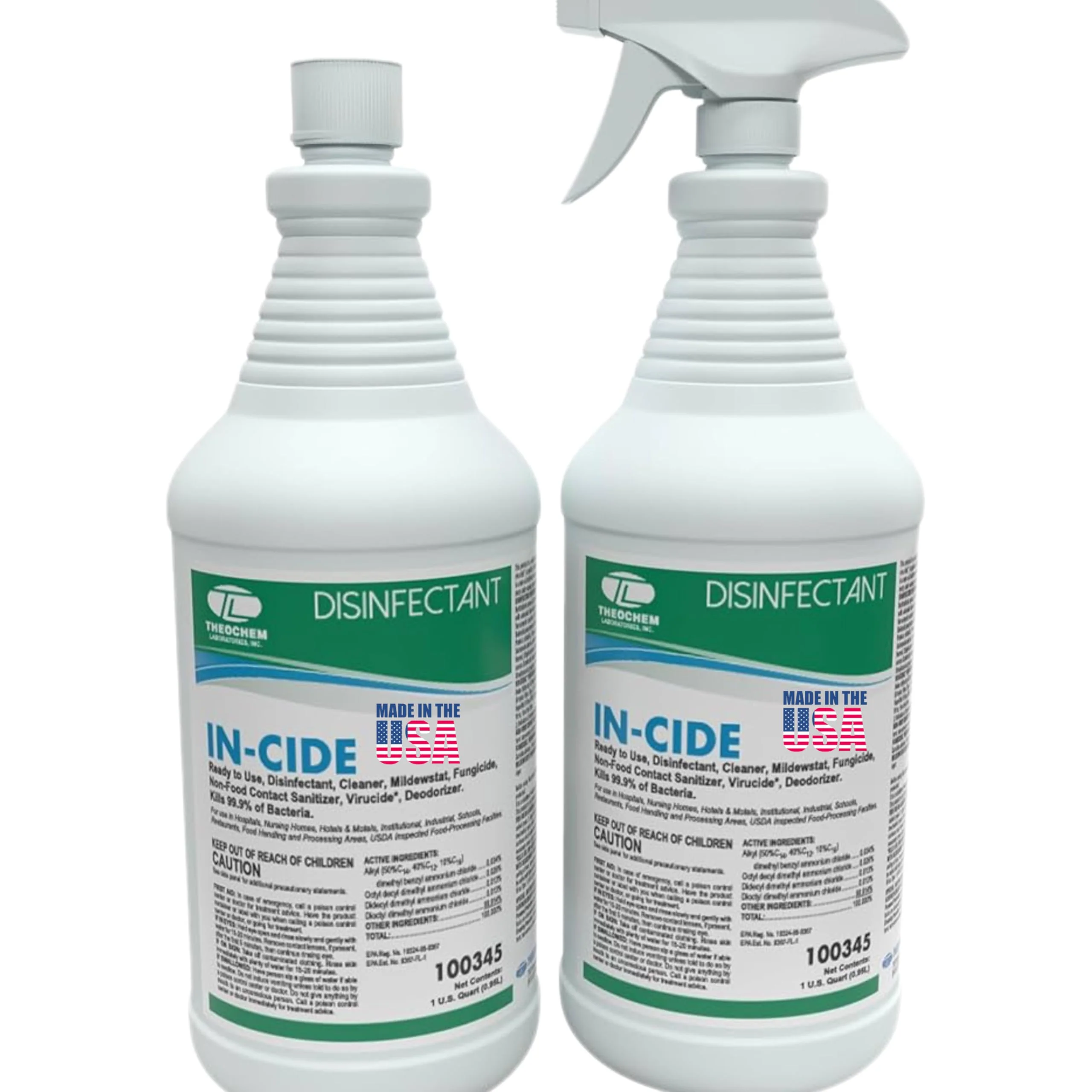 Theochem In-Cide EPA Registered Disinfectant Spray - Kills 99.9% of Germs, Mold, Mildew and MRSA - Multi-Surface Cleaner for Home, School & Hospital - Fresh Scent - 32 oz (2 Pack)