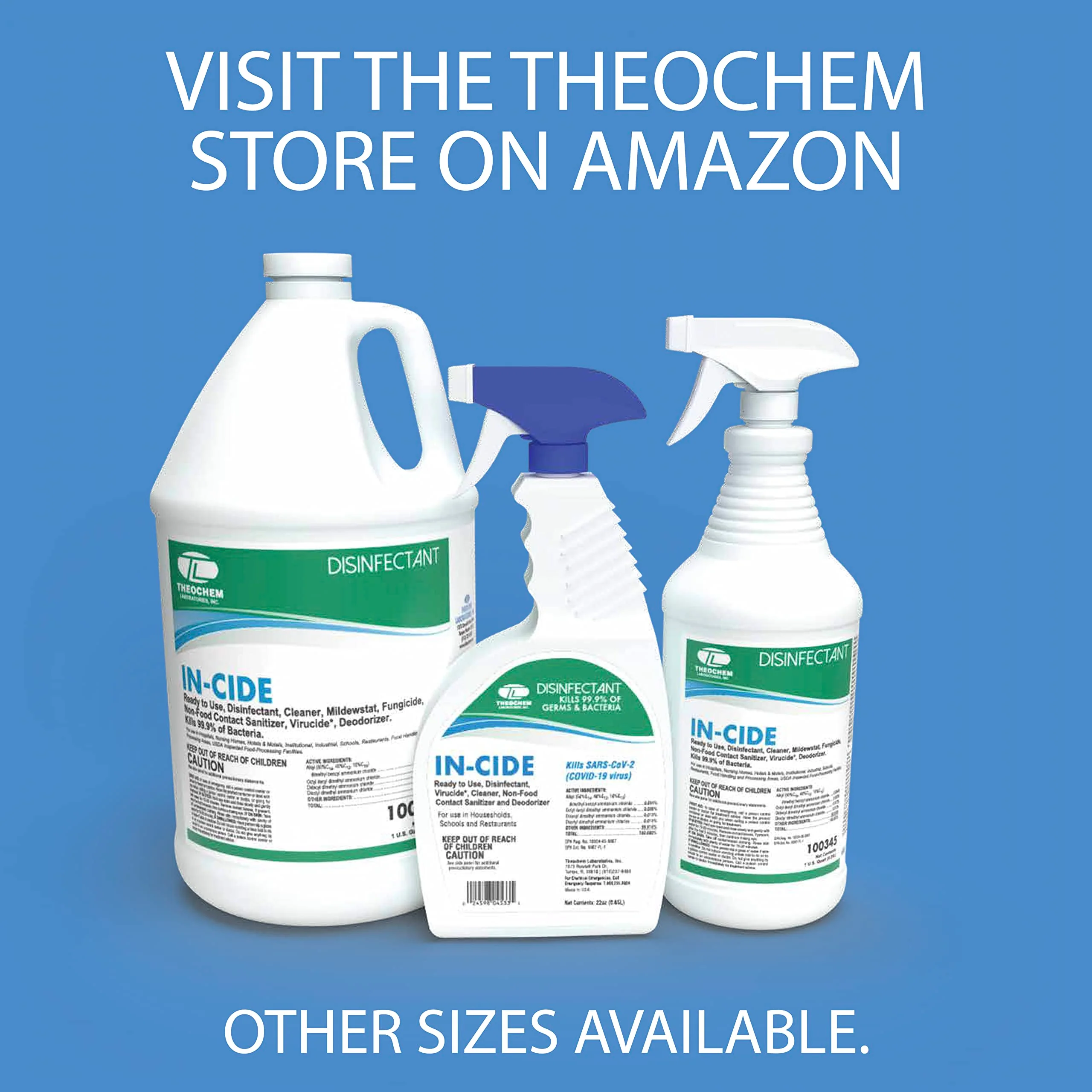 Theochem In-Cide Hospital Grade Disinfectant Spray - EPA Registered Cleaner Kills 99.9% MRSA, H1N1- Medical Grade for Home Office Clinic - Fresh Scent - 1 Gallon + 32oz Bundle - Image 2