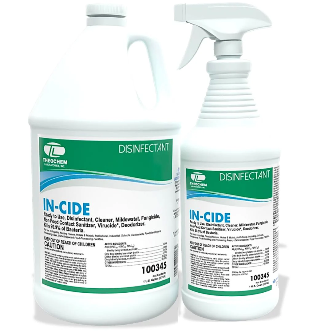 Theochem In-Cide Hospital Grade Disinfectant Spray - EPA Registered Cleaner Kills 99.9% MRSA, H1N1- Medical Grade for Home Office Clinic - Fresh Scent - 1 Gallon + 32oz Bundle - Image 3