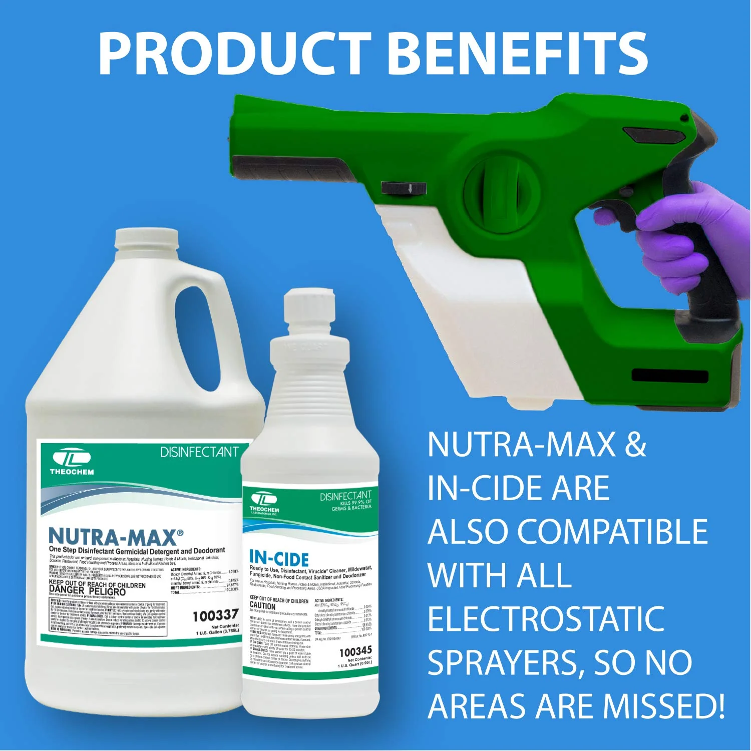 Theochem In-Cide Hospital Grade Disinfectant Spray - EPA Registered Cleaner Kills 99.9% MRSA, H1N1- Medical Grade for Home Office Clinic - Fresh Scent - 1 Gallon + 32oz Bundle - Image 4