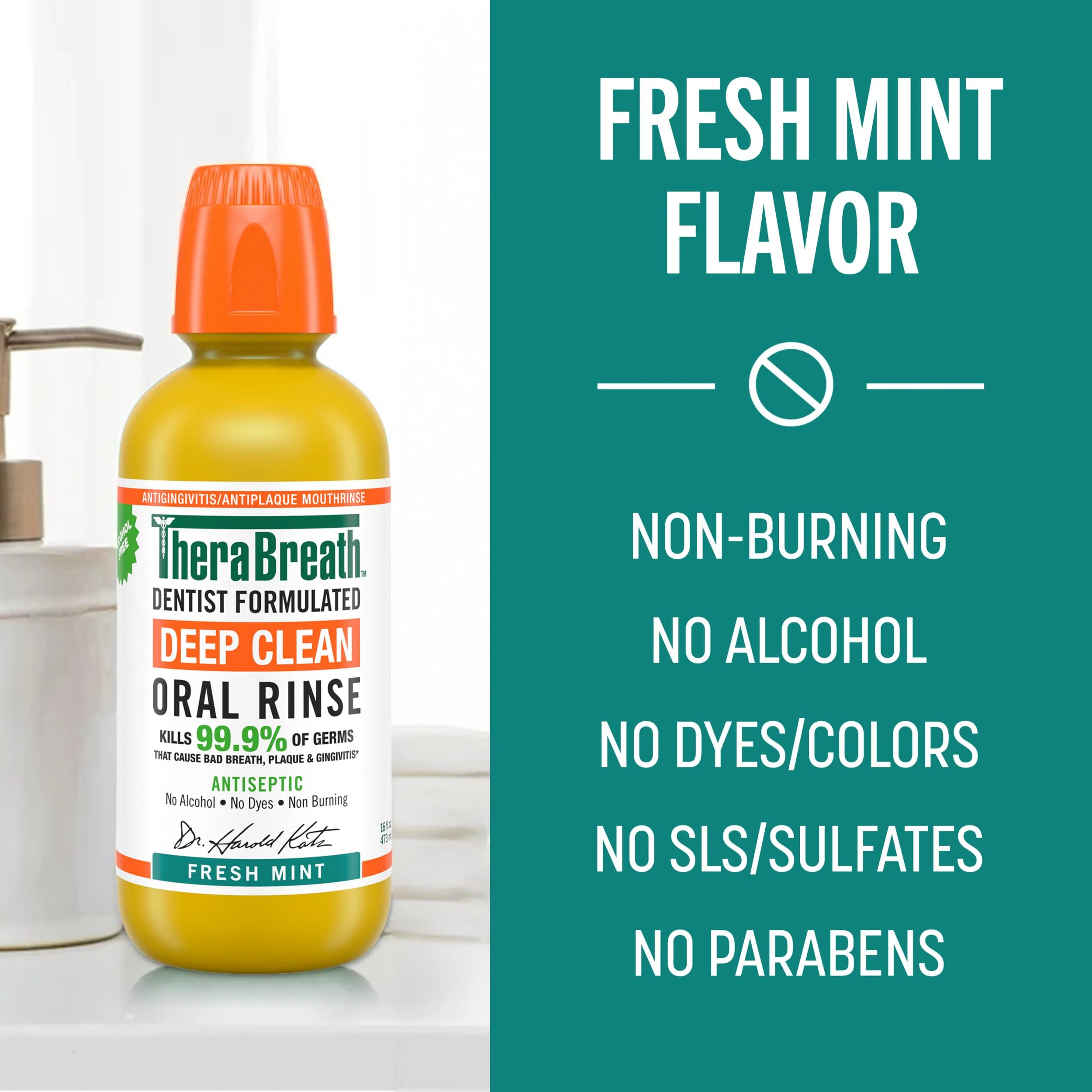 TheraBreath Deep Clean Mouthwash, Antiseptic Benefits, Fresh Mint Flavor, Dentist Formulated, Alcohol Free, 16 fl oz (Pack of 2) - Image 6