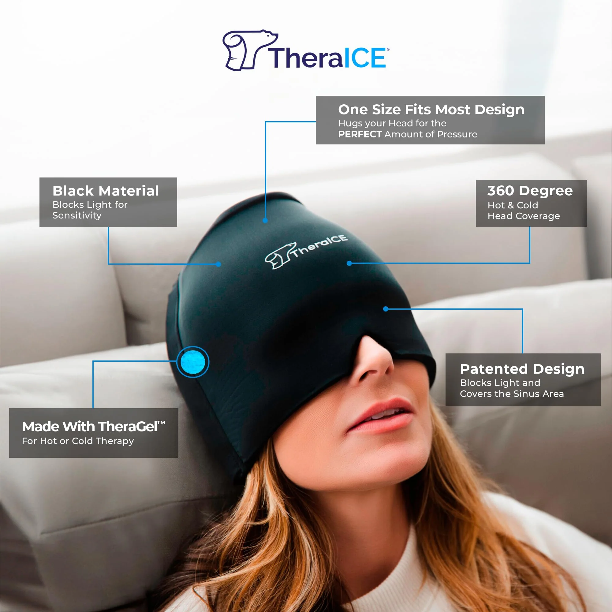 TheraICE Migraine Headache Relief Cap (Original (Black & Pink), 2.00, Count) - Image 2