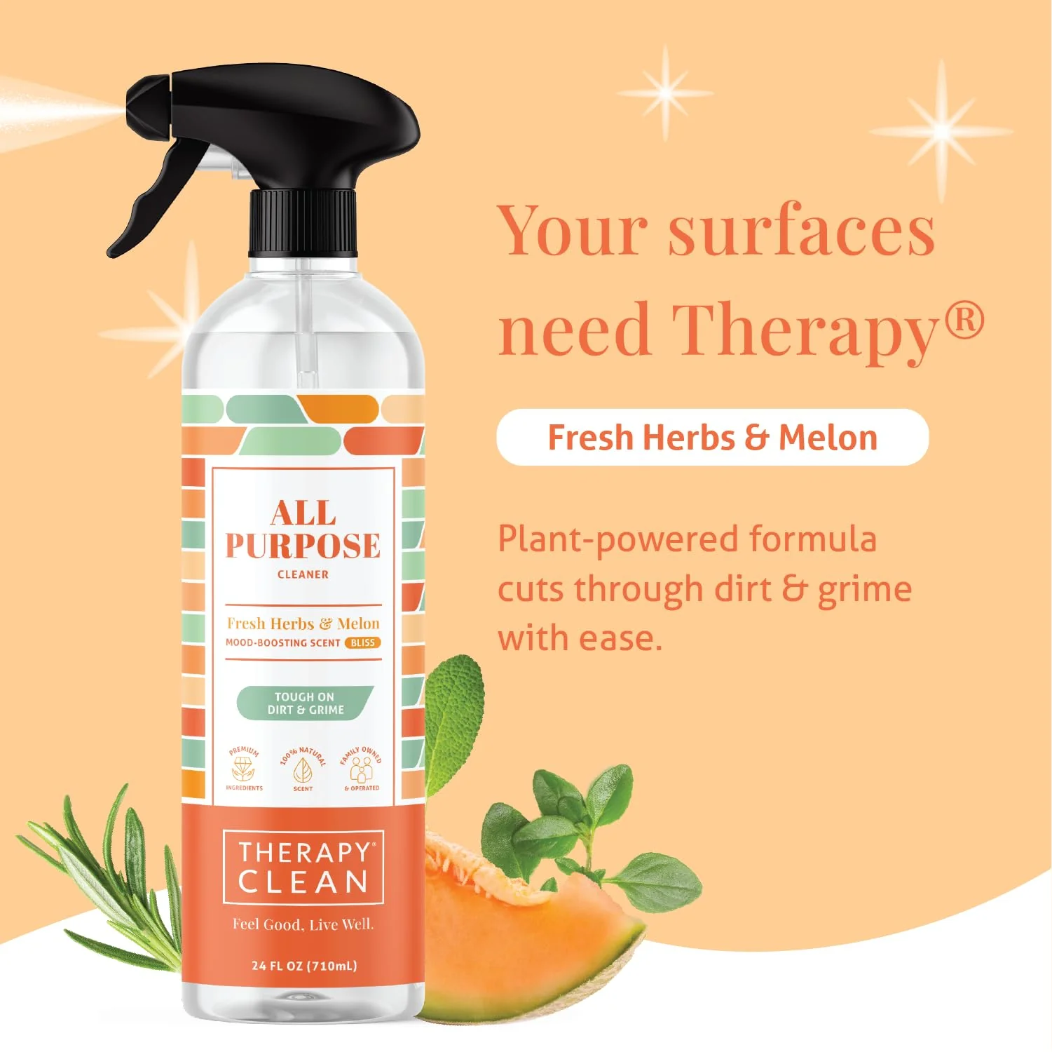 Therapy Clean All Purpose Cleaner 24 fl oz (Fresh Herbs & Melon) (6-Pack) - Multi Surface Cleaning Spray, Kitchen Cleaner, Household Multipurpose, Dusting Spray - Image 7