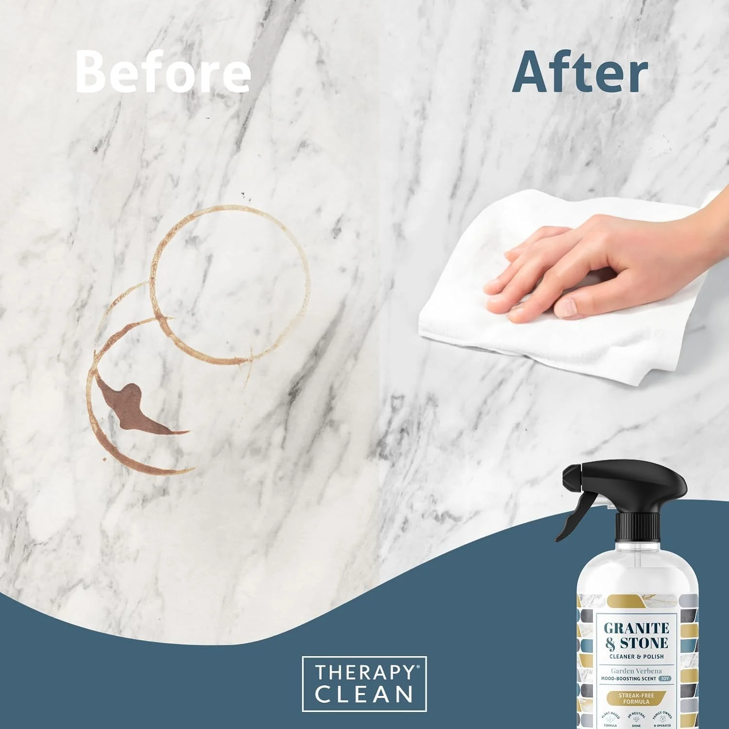 Therapy Granite Countertop Cleaner & Polish (2 Pack - With Microfiber) - pH Neutral, Marble Cleaner, Soapstone, Quartz, Stone, Quartzite, Slate, Limestone, Corian, Laminate - Image 2