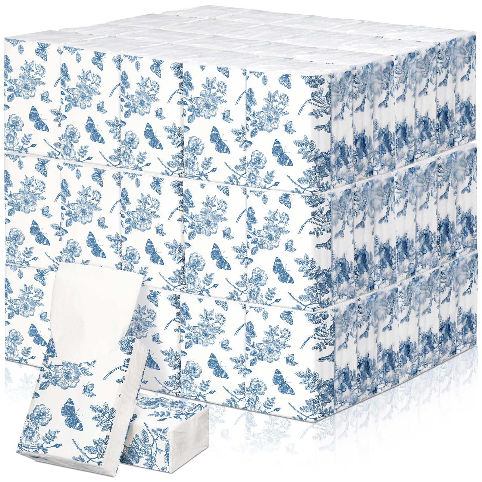 Therwen 100 Pack Pocket Tissues Travel Packs Bulk 1000 Sheet Mini Tissues Bulk 3 Ply Small Travel Size Paper Individual Pocket Size (Butterfly)