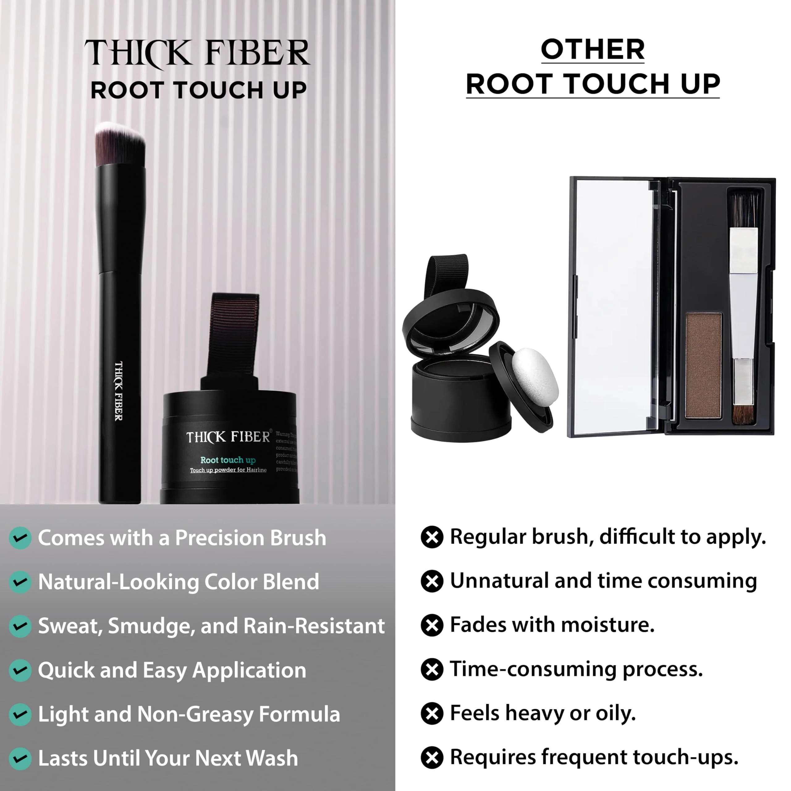 THICK FIBER Root Touch Up Powder - Water & Sweat Resistant Hair Loss Concealer Set for Thinning Hair Women, Includes Brush (Black) - Image 4